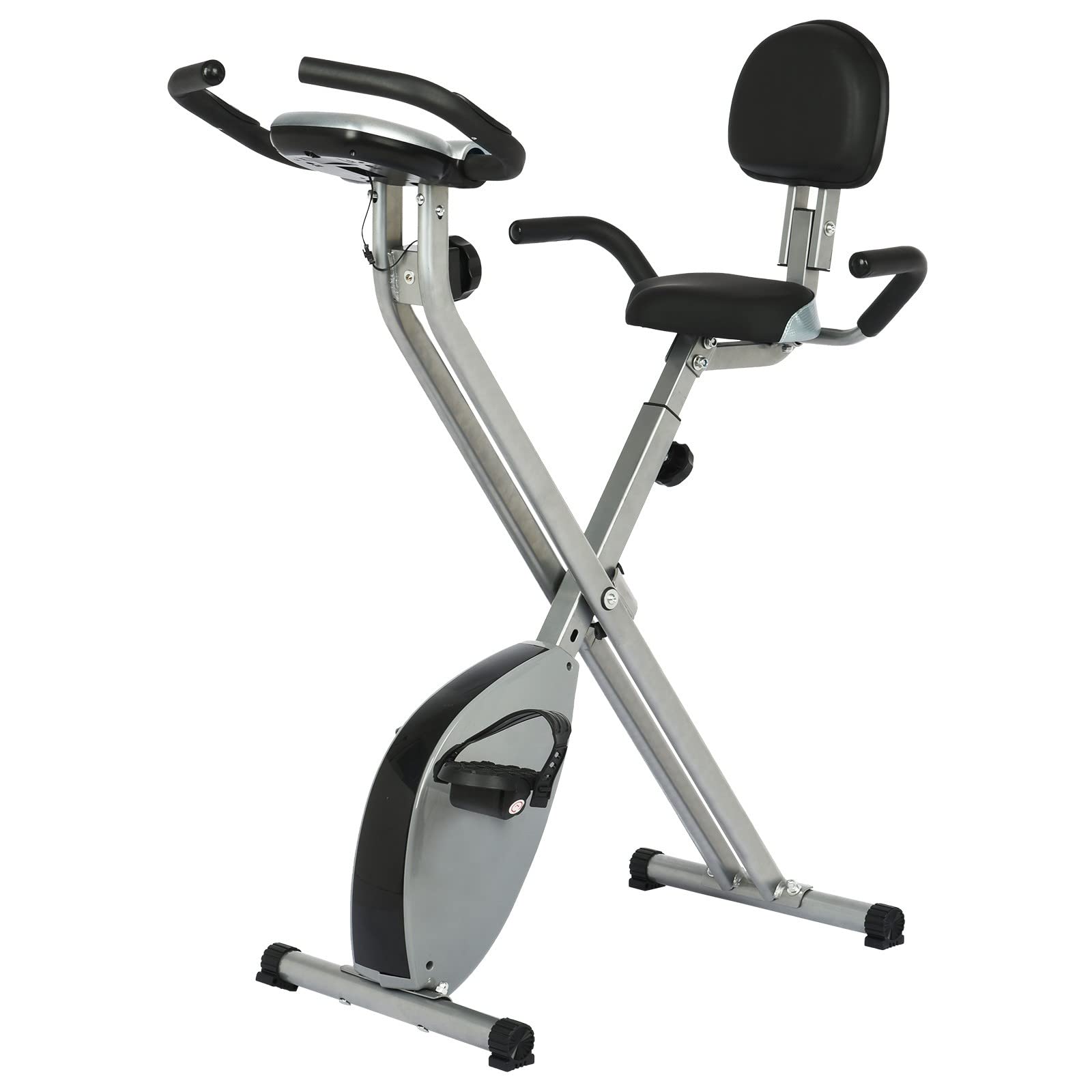 Foldable Indoor Cycling Bike with Backrest & LCD Display - Home Cardio Workout Exercise Bike for Adults & Kids | Perfect for Home Gym, Office Fitness & Family Workouts