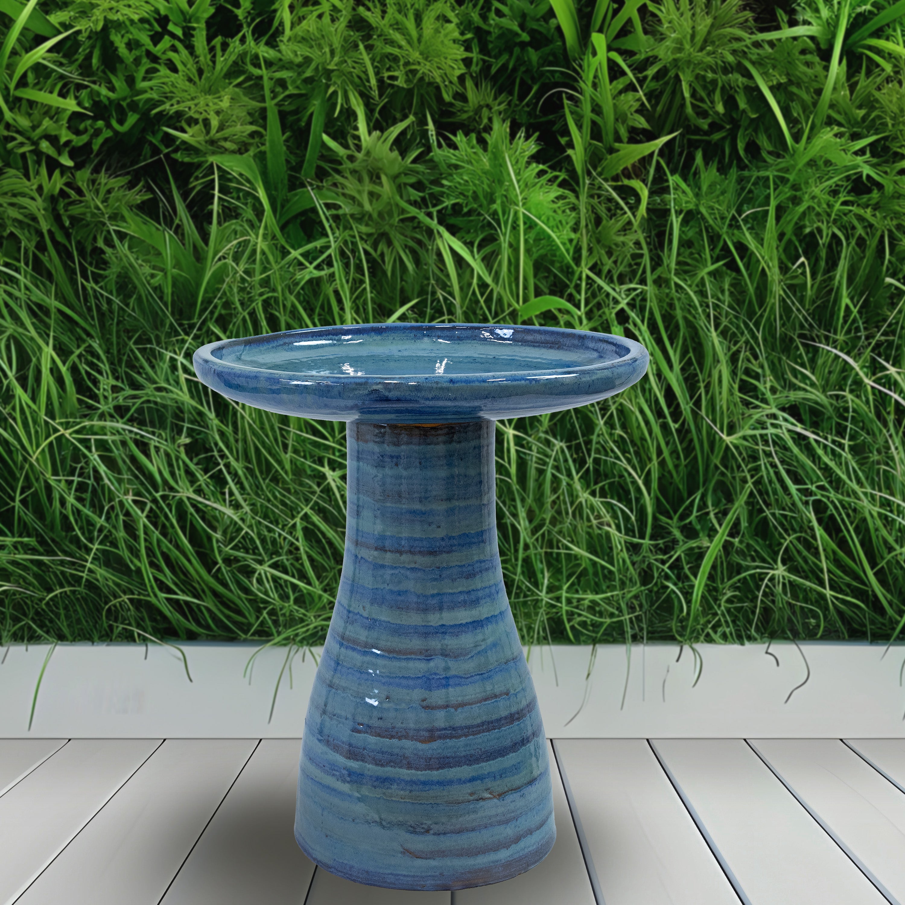 Sunnydaze 18 Inch Glazed Ceramic Outdoor Bird Bath - Garden Decoration for Attracting Birds & Enhancing Outdoor Spaces