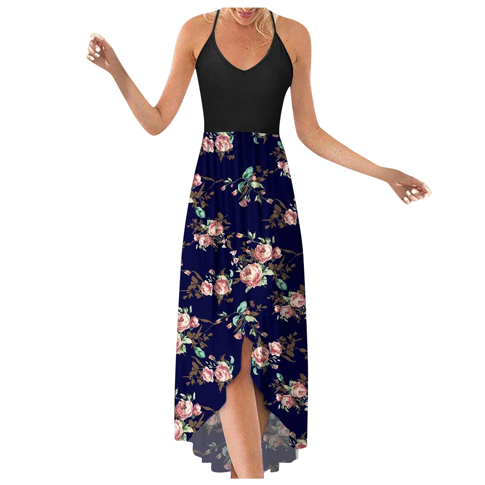 Women's Floral Print Summer Maxi Dress - Loose Casual Sleeveless Long Dress for Beach, Vacation & Outdoor Activities | Perfect for Tropical Getaways, Pool Parties and Summer Fashion