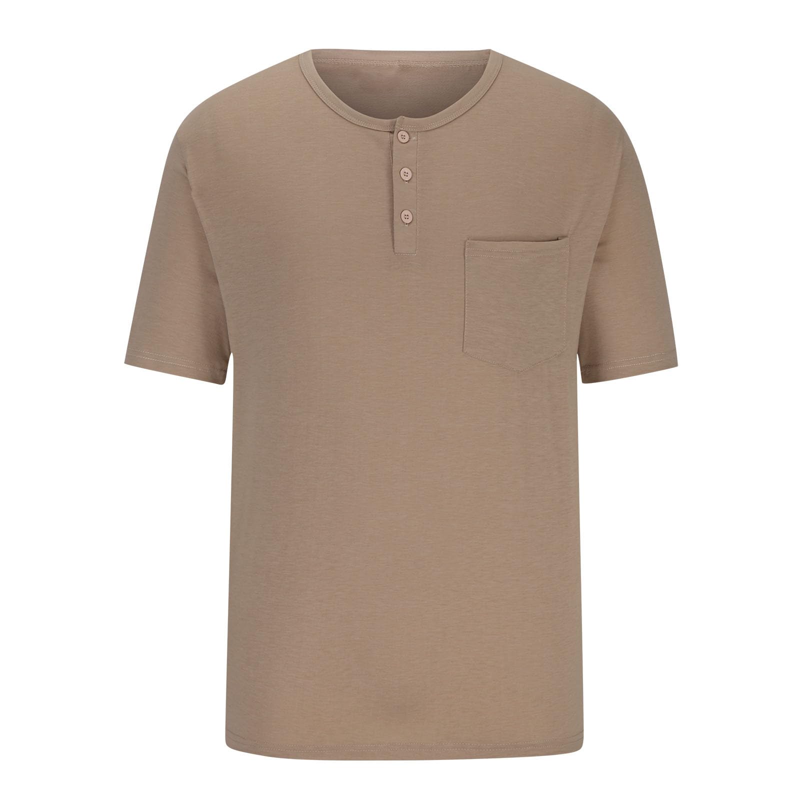 **Men's Short Sleeve Henley Shirt - Button Collar Casual T-Shirt for Summer 2024 - Breathable Work Blouse with Pocket - Perfect for Office, Outdoors & Travel**