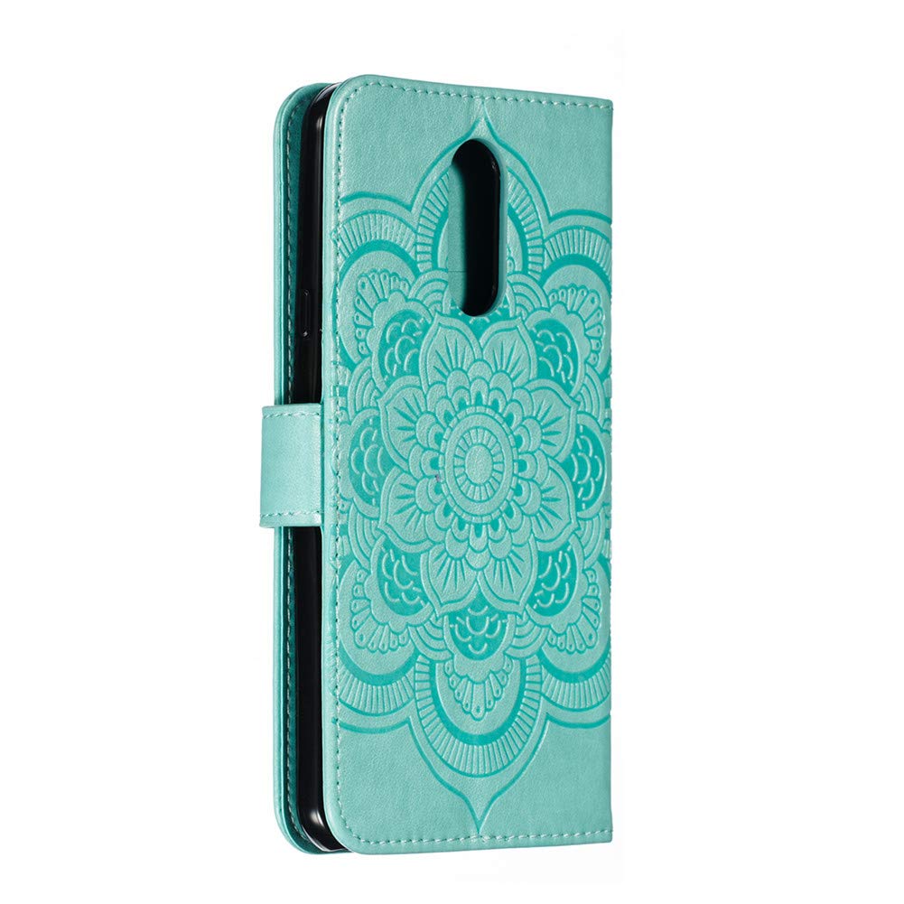 QIVSTAR Magnetic Wallet Case for LG Stylo 4/Q Stylus Plus - PU Leather Flip Cover with Card Slots & Kickstand, Scratchproof Protective Mandala Green Case | Perfect for Work, Travel & Everyday Use