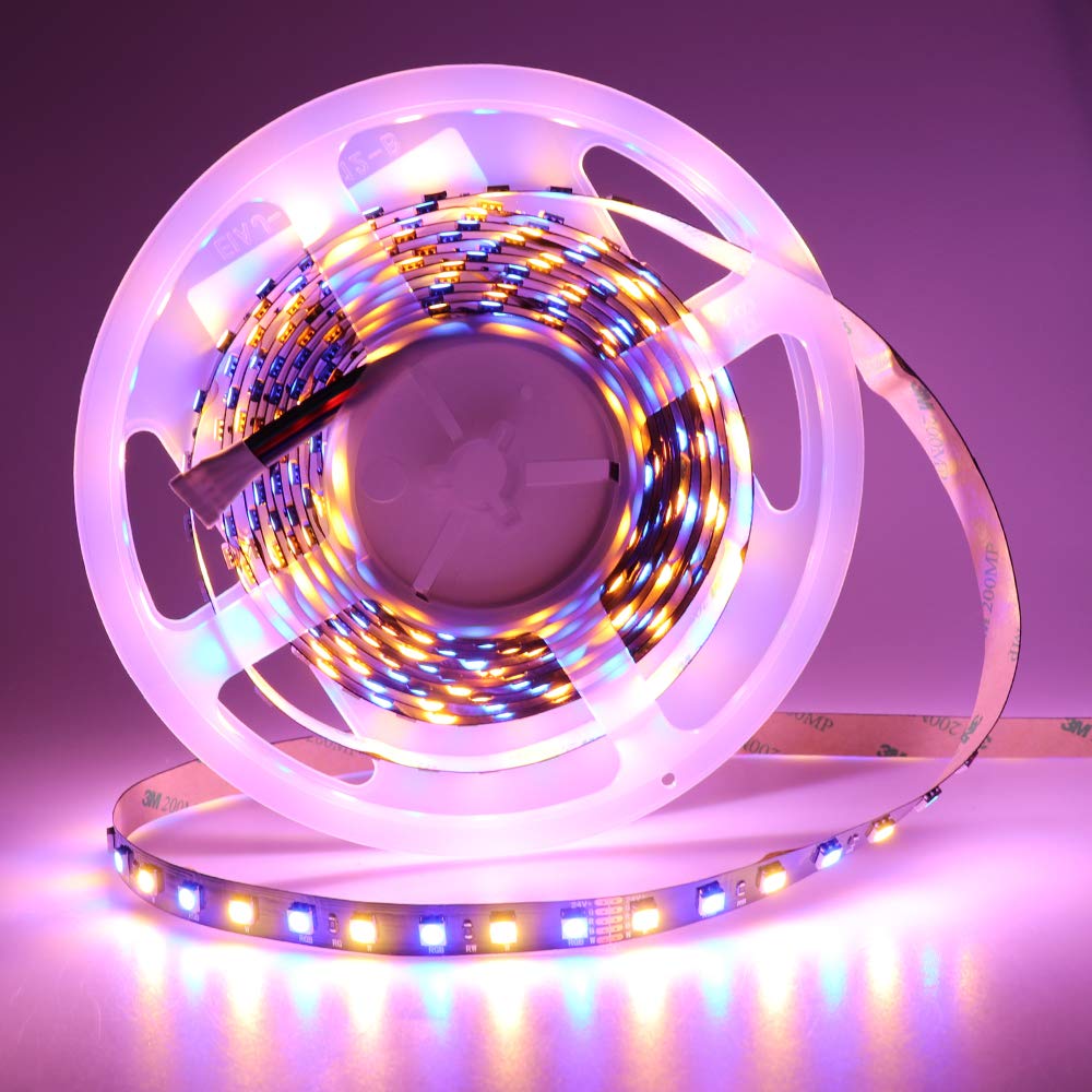 Flexible RGBW Warm White LED Strip Lights 16.4ft 360LEDs - 24V DC Black PCB 12mm Multi-Color LED Tape Lights for Bedroom, Kitchen, Home Lighting | Indoor Decoration, Accent Lighting, Mood Lighting