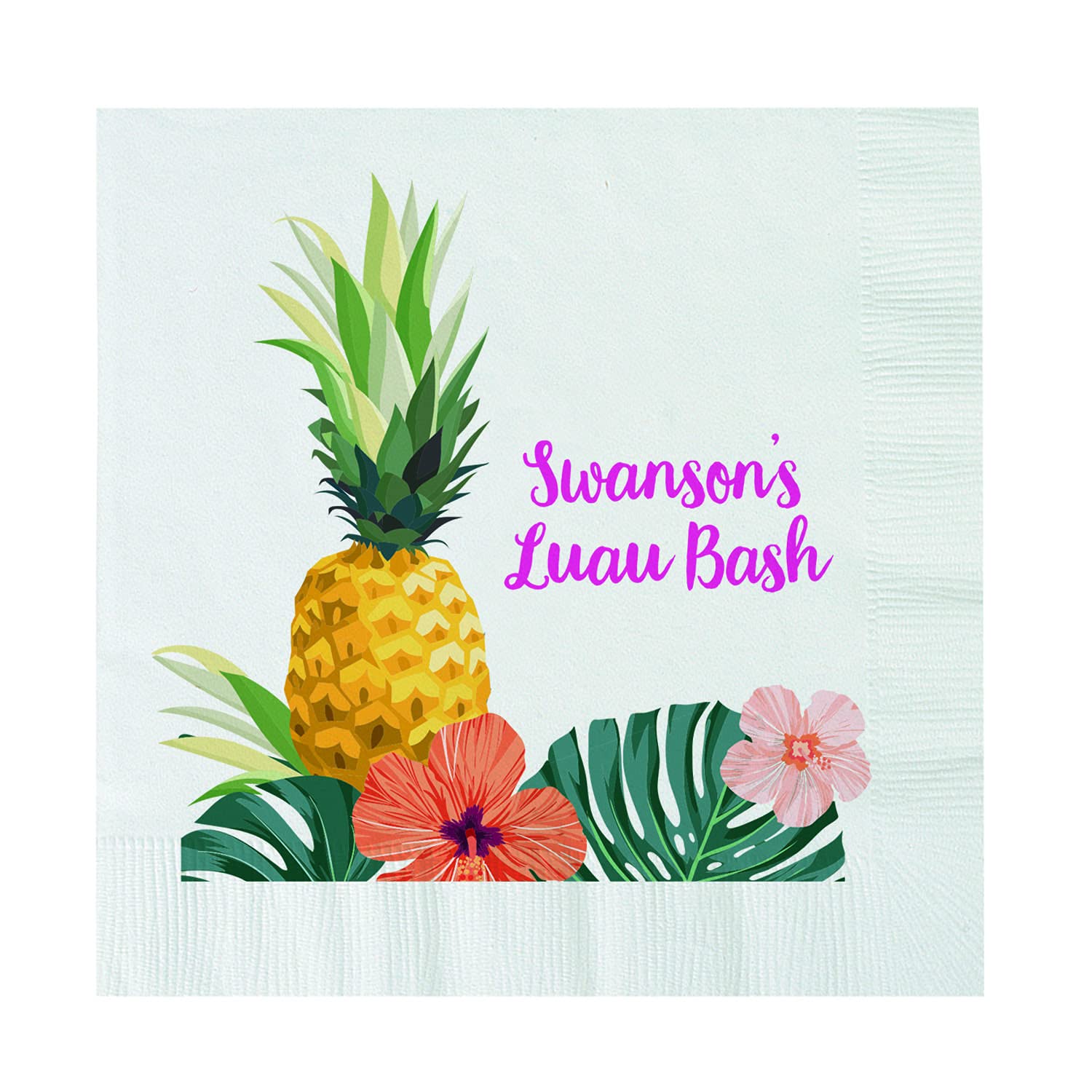 Custom Pineapple Luau Party Napkins - 50 Count Tropical Hawaiian Themed Luncheon Paper Napkins for Summer Pool Parties, Beach Weddings & Tiki Themed Events