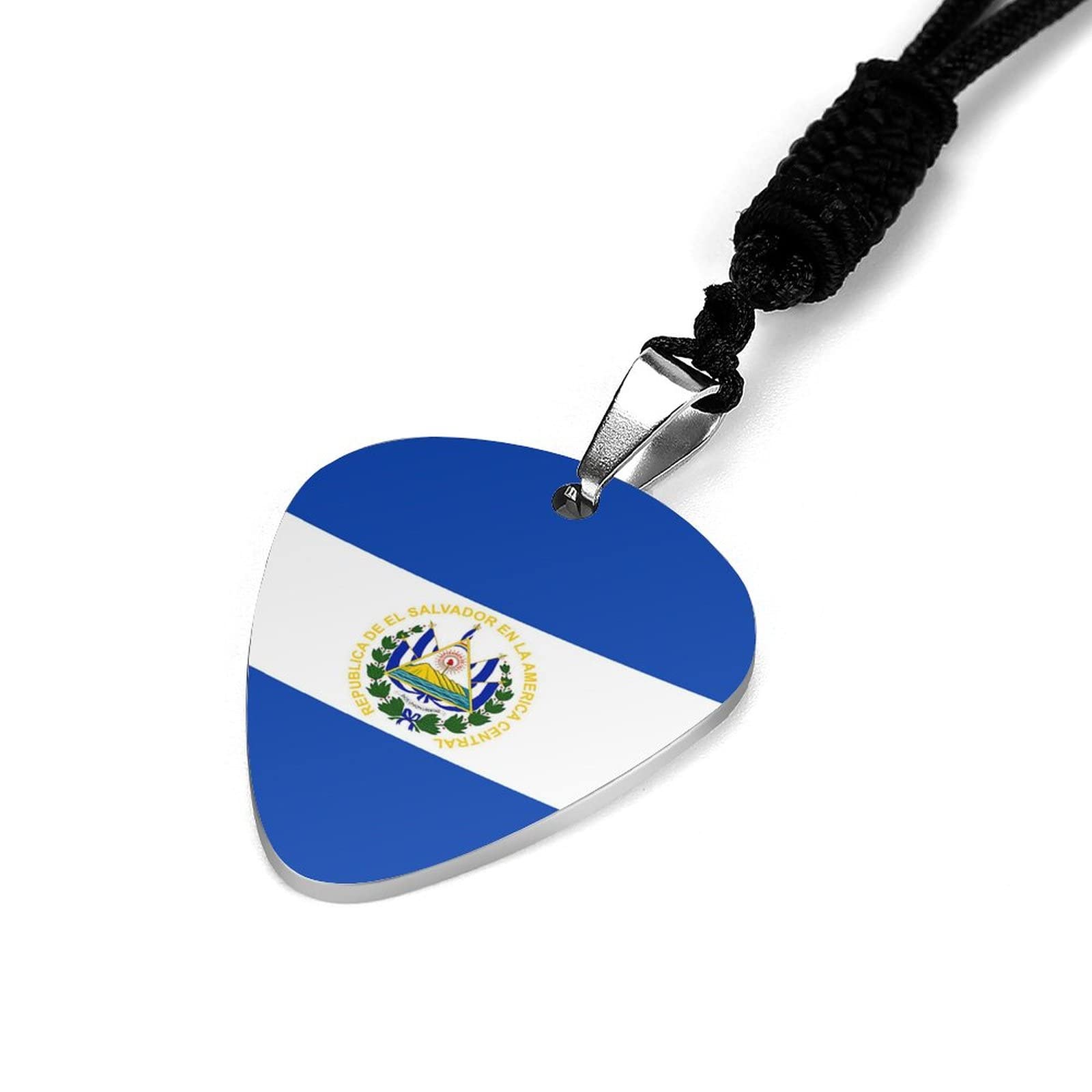 El Salvador Flag Guitar Pick Necklace for Men & Women - Stylish Music Lover Accessory for Concerts, Gifts & Everyday Wear