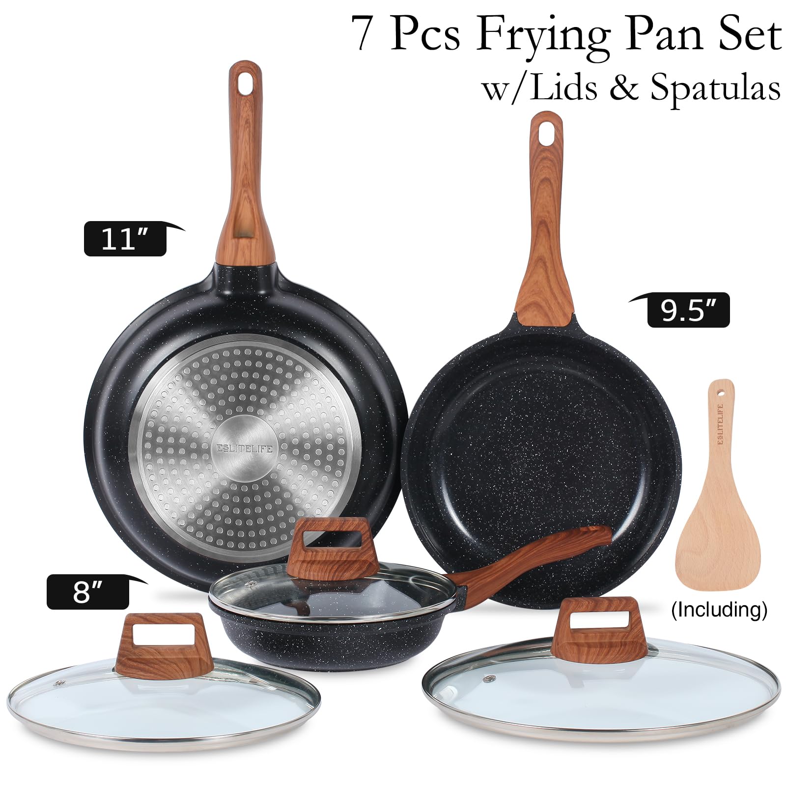 Nonstick Ceramic Frying Pan Set with Glass Lids - 3-Piece PTFE & PFOA Free Skillets for Gas, Electric & Induction Stoves - Healthy Cooking for Eggs, Omelets & Pancakes - Perfect for Family Breakfast & Professional Kitchens
