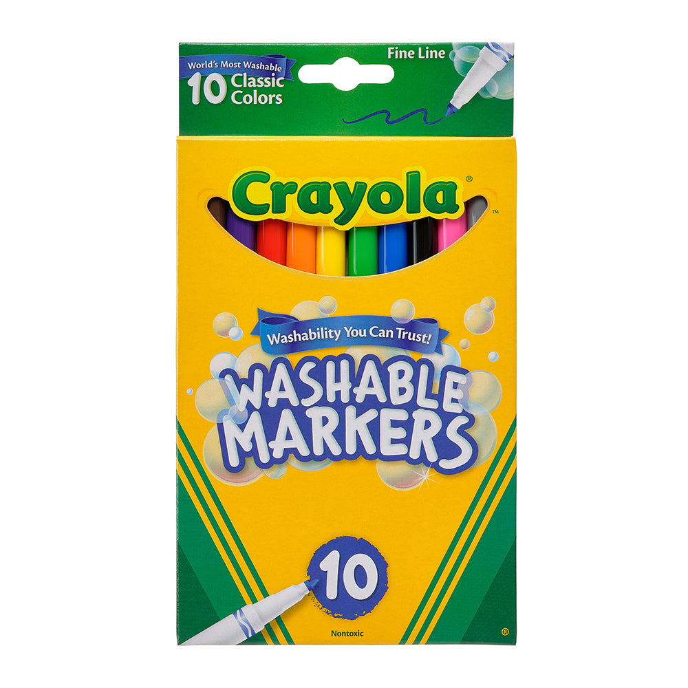 10-Pack Crayola Washable Fine Line Markers for Kids - Non-Toxic, Vibrant Colors - Perfect for School, Art Projects & Home Activities (Ages 3+)