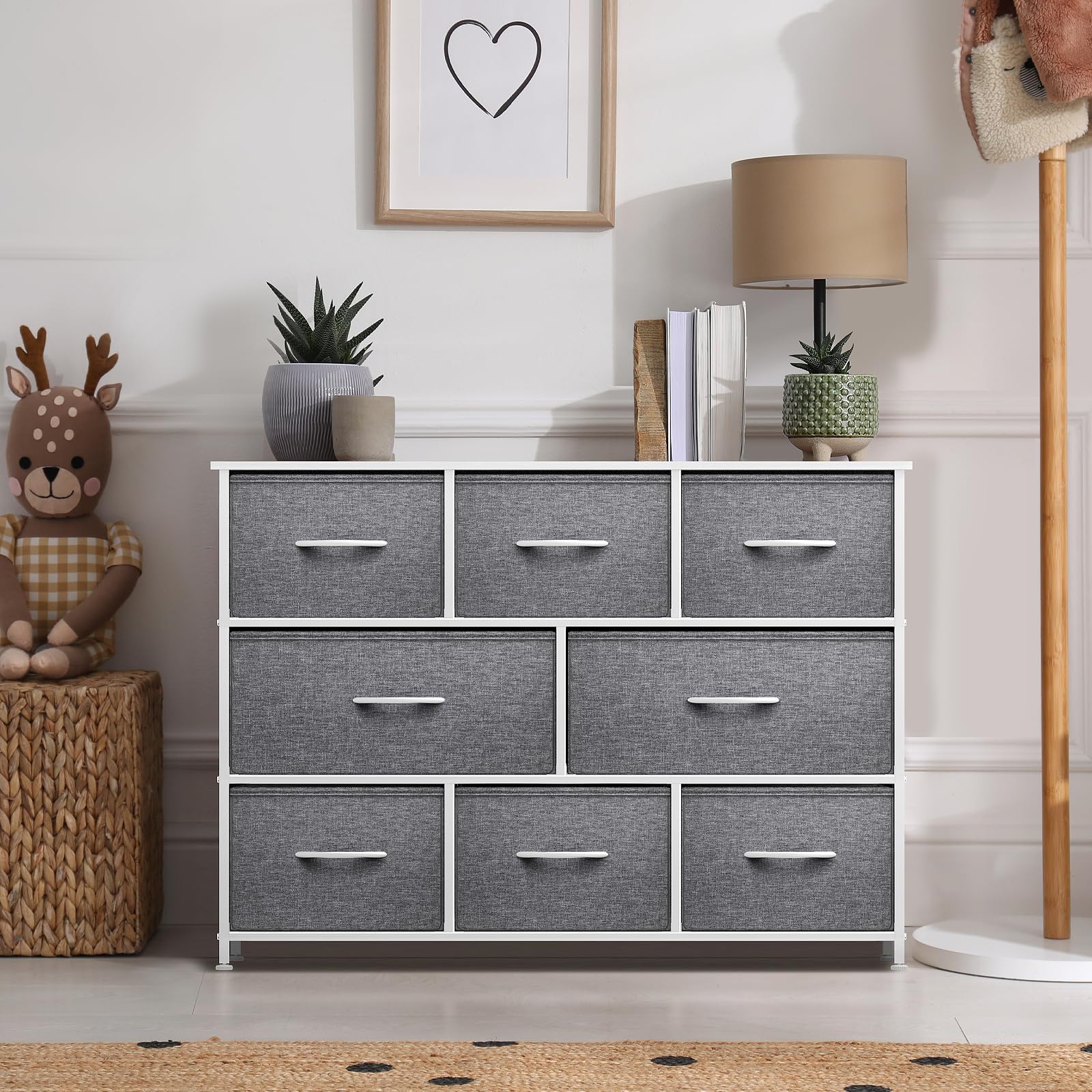 Sorbus 8-Drawer Dresser Organizer - Sturdy Steel Frame with Wood Top & Easy-Pull Fabric Bins for Clothes Storage | Perfect for Bedroom, Hallway, Living Room, Nursery & Closet Organization | Space-Saving Storage Solution for Small Apartments & Dorm Rooms