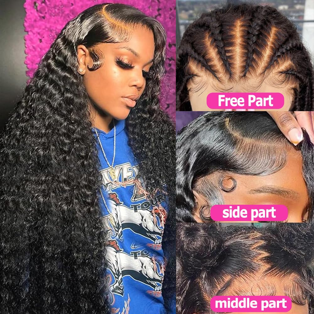32 Inch Deep Wave Lace Front Wigs Human Hair 13x6 HD Lace Frontal Wigs - 200% Density Pre-Plucked Deep Curly Glueless Wig with Baby Hair (Natural Black) for Women | Perfect for Daily Wear, Cosplay, and Special Occasions
