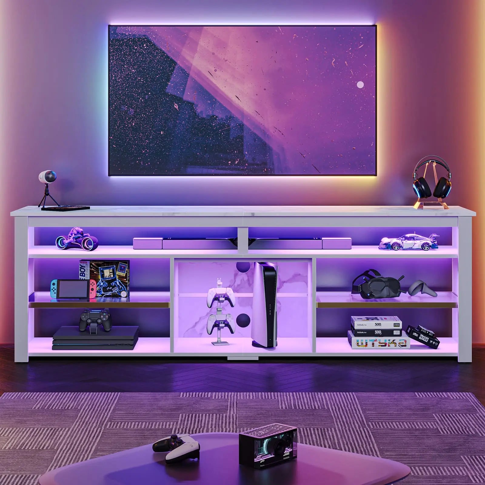 Bestier Tall LED TV Stand for 70/75/80 Inch TVs - Modern Entertainment Center with Storage Shelves - Perfect for Living Room, Bedroom & Home Theater Setup
