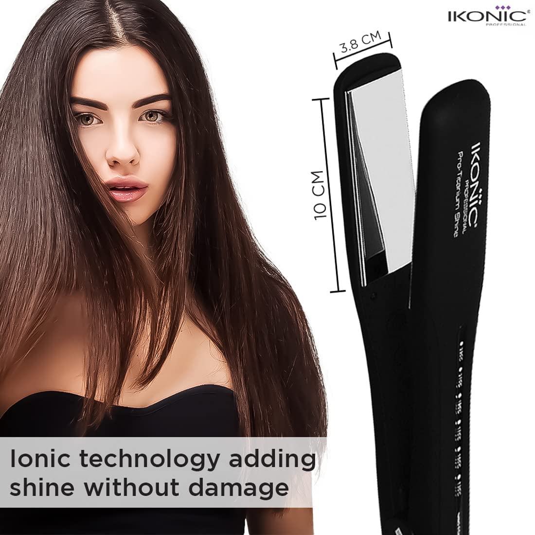 IKONIC PRO Titanium Shine Black Hair Straightener - Professional Flat Iron for Smooth, Silky Hair at Home or Salon | Perfect for Styling, Straightening & Frizz Control