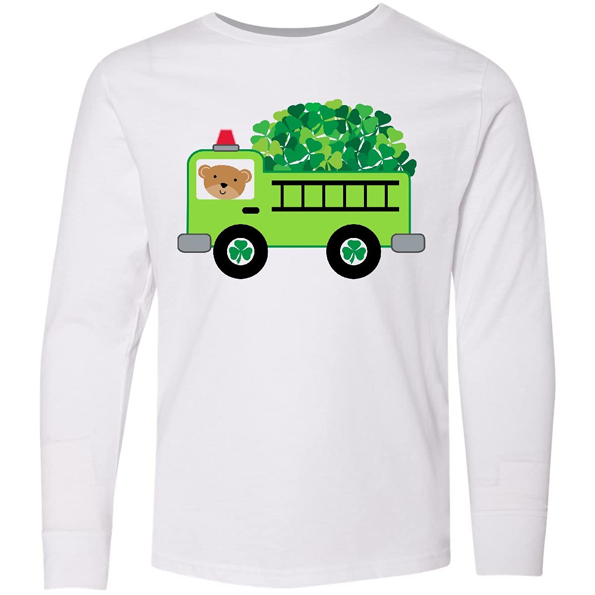 Inktastic St. Patrick's Day Fire Truck Graphic Long Sleeve T-Shirt for Kids - Fun Irish-Themed Shirt for Boys & Girls - Perfect for St. Patrick's Day Celebrations, Parades & School Events