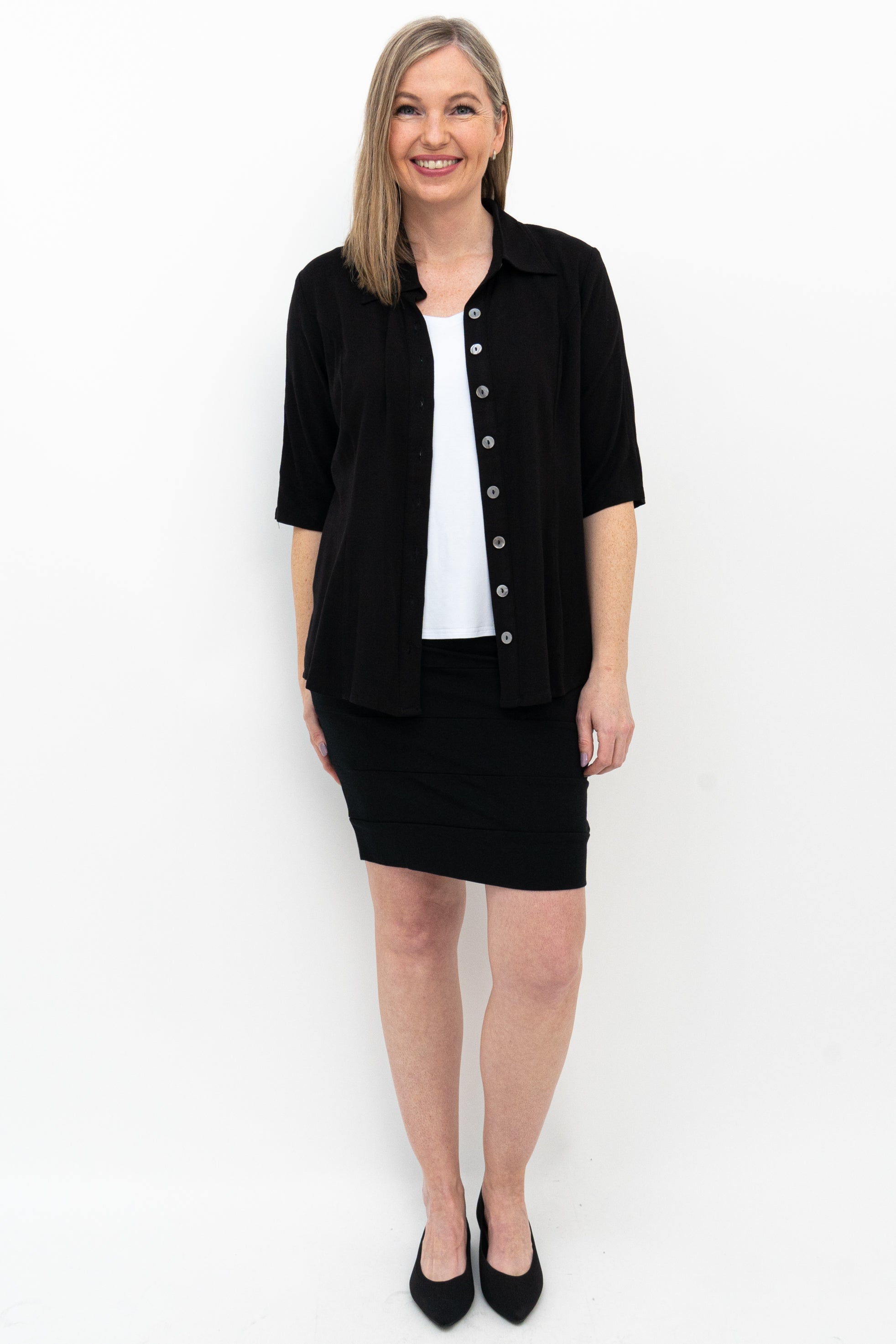 Jonelle Skirt for Women - Soft Bamboo Fabric, Comfortable Black Midi Skirt - Perfect for Office Wear, Casual Outings & Summer Dresses