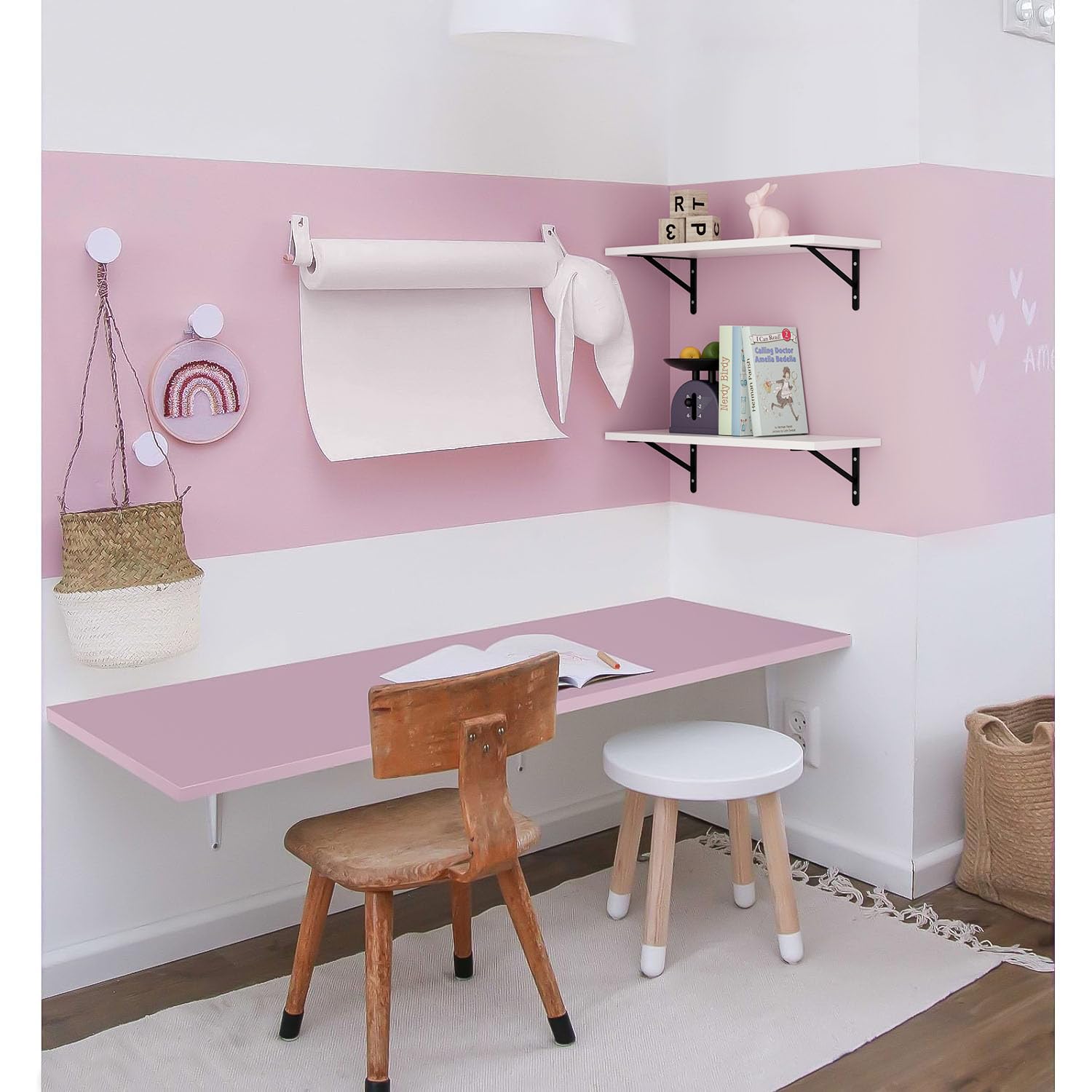Kaboon 45x20 Inch Universal Table Top - Solid One-Piece Reversible Melamine Desktop for Double Desks & L-Shaped Workstations - Perfect for Home Office, Gaming Setup, and DIY Projects (Nostalgia Rose)