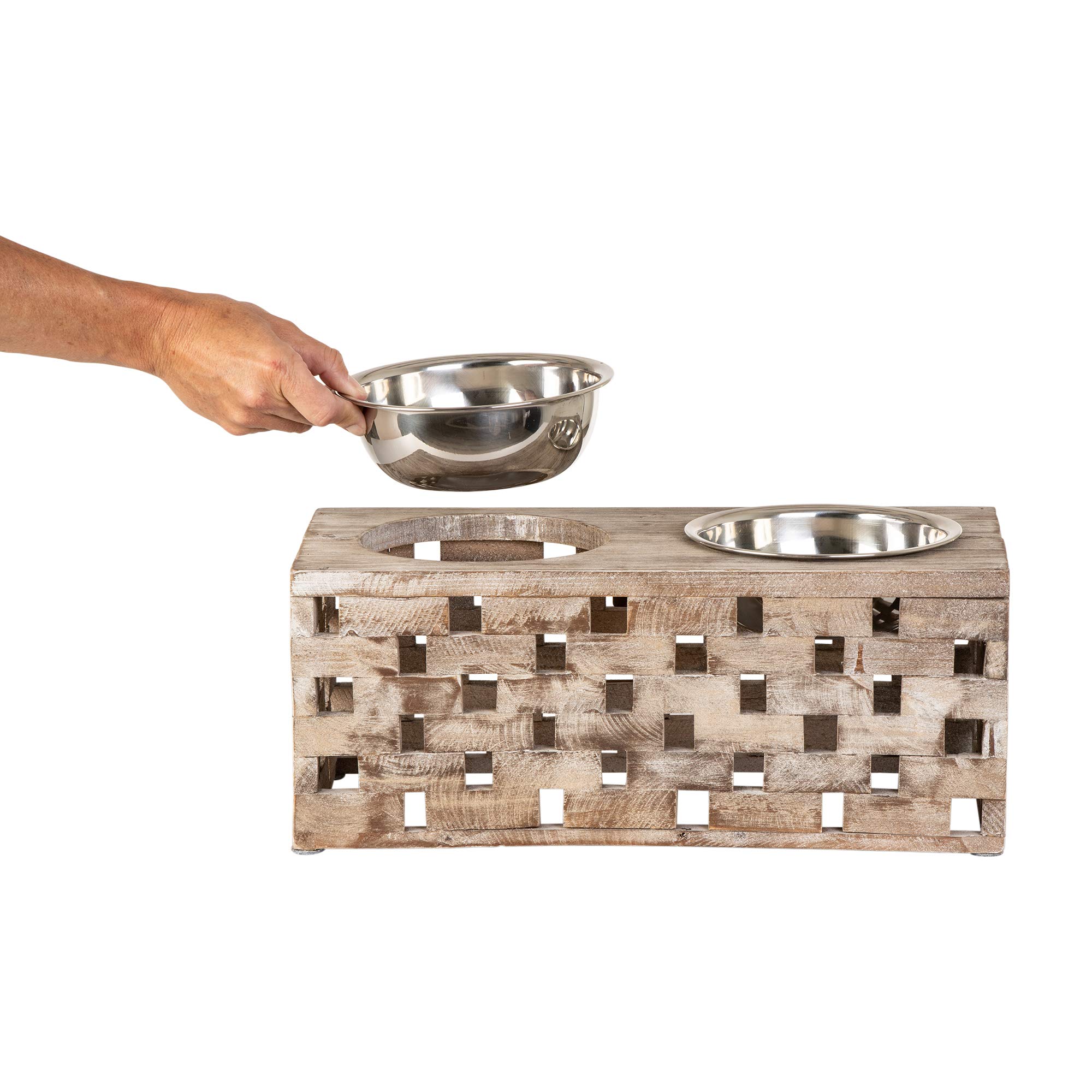 Stainless Steel Elevated Double Bowl Pet Feeder for Dogs & Cats - Large Size, Berjen Block Design - Perfect for Indoor & Outdoor Feeding