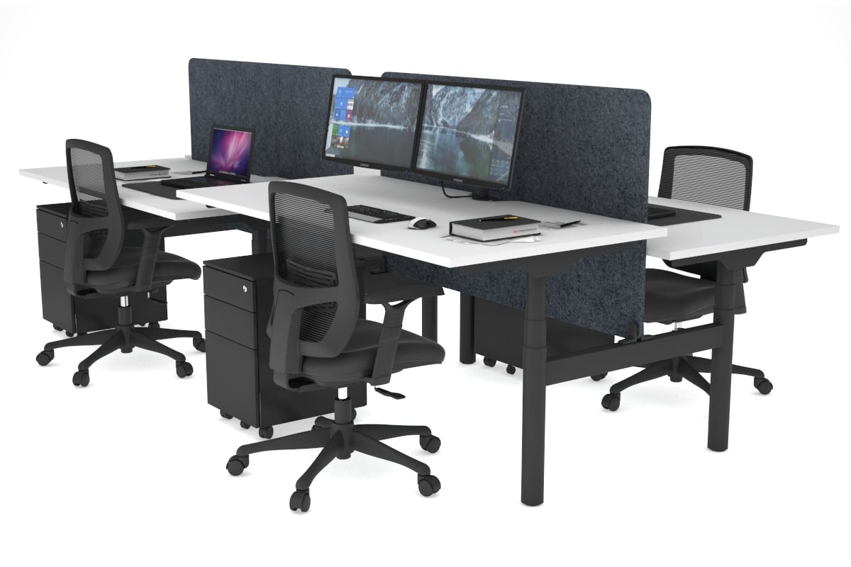 Flexi Premium Height Adjustable 4-Person H-Shaped Office Workbench - 1800L x 800W Black Frame with Cable Management | Ergonomic Standing Desk for Collaborative Workspaces & Home Offices