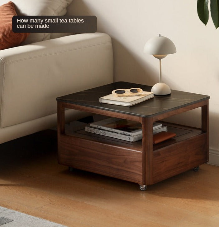 Modern Black Walnut Solid Wood TV Stand with Slate Top - Perfect for Living Room, Home Theater & Entertainment Center Storage