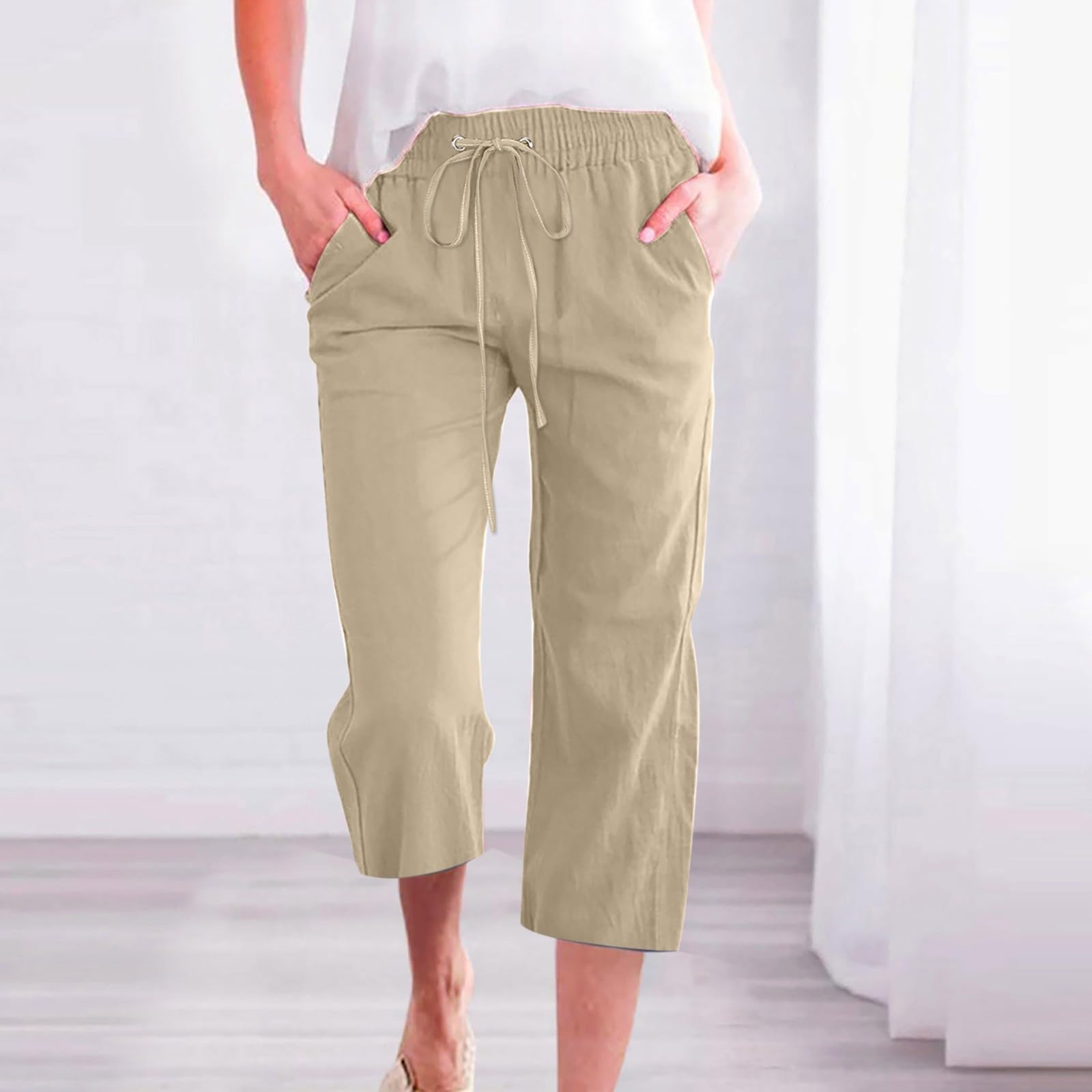 Women's Capri Pants with Drawstring Waist - Comfy Lounge & Travel Wear