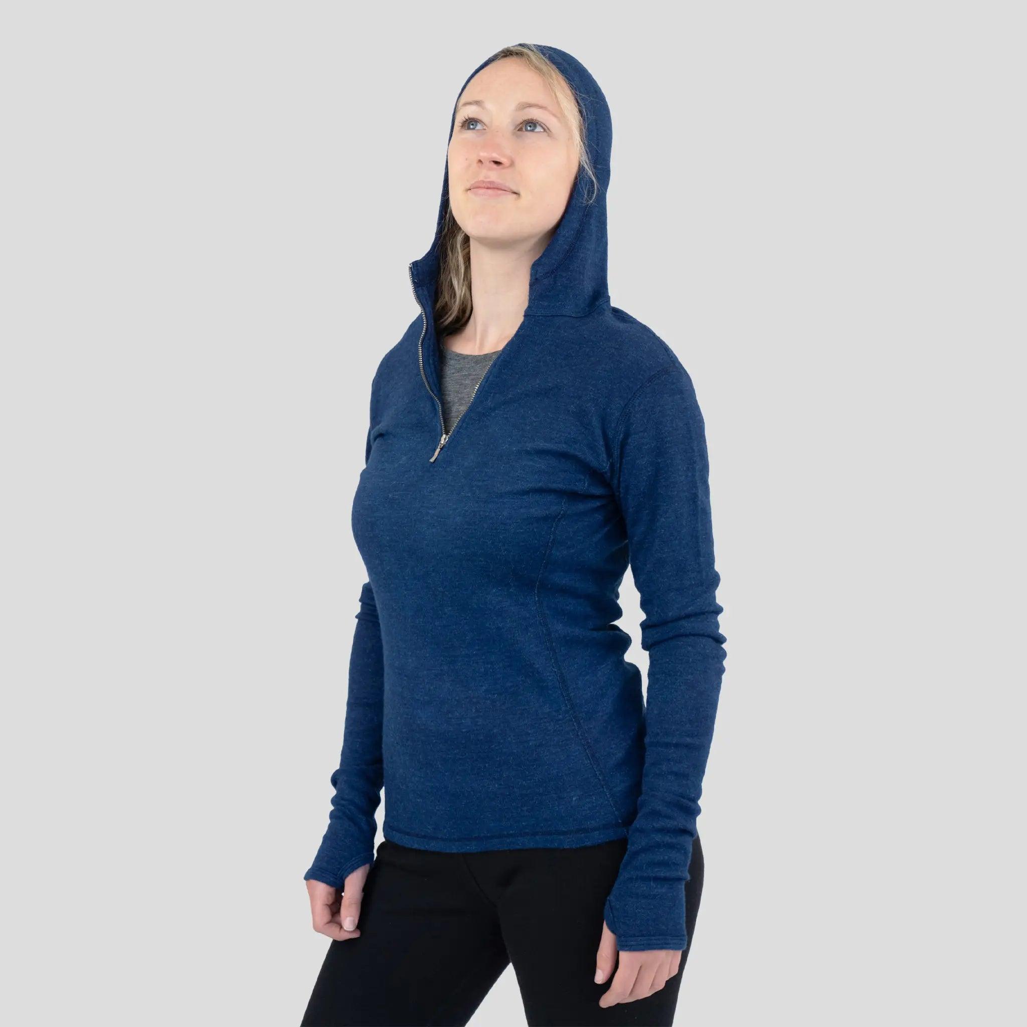 Women's Lightweight Alpaca Wool Hoodie - 300 GSM Half Zip Pullover for Outdoor Hiking & Casual Wear