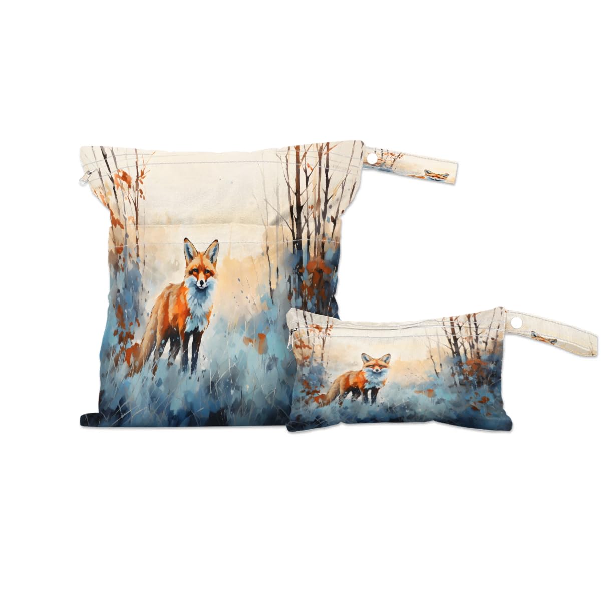 Waterproof Wet Dry Bag 2-Pack - Reusable Travel Laundry Bag & Swimwear Organizer for Beach, Pool, Gym, Yoga | Fox Print Cloth Diaper Storage & Bathing Suit Holder | Perfect for Travel, Sports & Baby Care