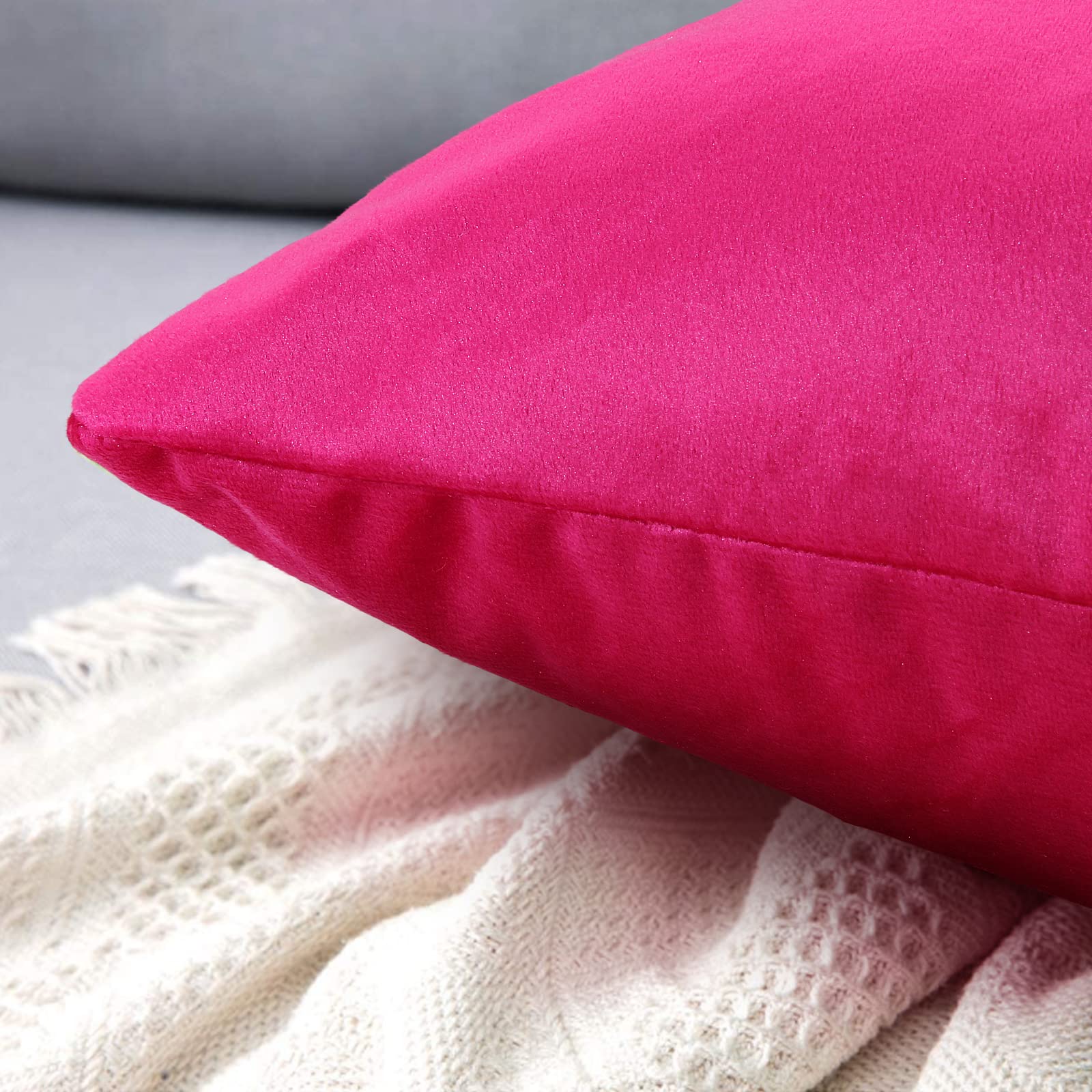 TREELY Velvet Pillow Covers 18x18 Inches (Pack of 2) - Soft Decorative Throw Pillow Cases for Sofa, Couch, Bed & Chair - Hot Pink | Perfect for Living Room Decor, Bedroom Accents & Home Styling
