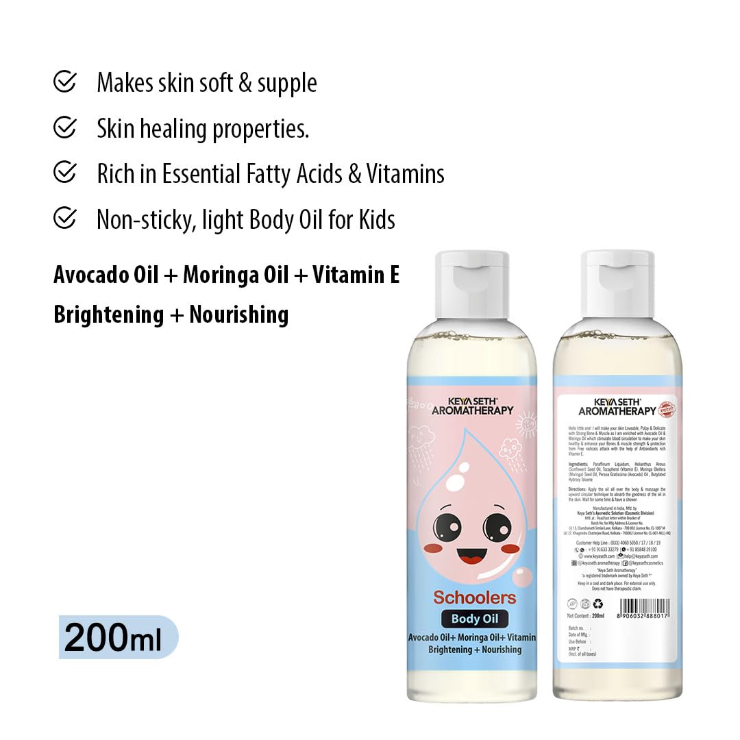 Keya Seth Aromatherapy Ultra-Light Brightening & Nourishing Body Massage Oil with Avocado Oil, Moringa Oil & Vitamin E - 200ml for Relaxation, Skin Hydration & Spa Treatments