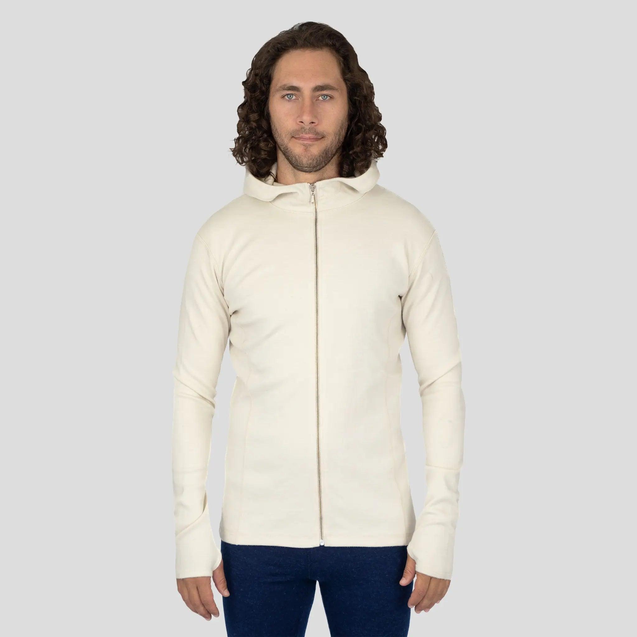 Men's Alpaca Wool Hoodie Jacket - 420 Midweight Full Zip Fleece Pullover for Outdoor Hiking & Winter Travel