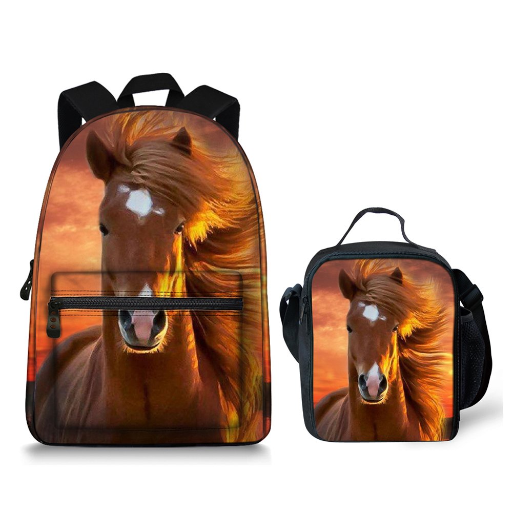 Personalized Horse Themed School Backpack for Kids with Matching Lunch Bag & Soft Cooler - Durable Back to School Supplies for Boys & Girls - Perfect for School, Travel & Outdoor Adventures