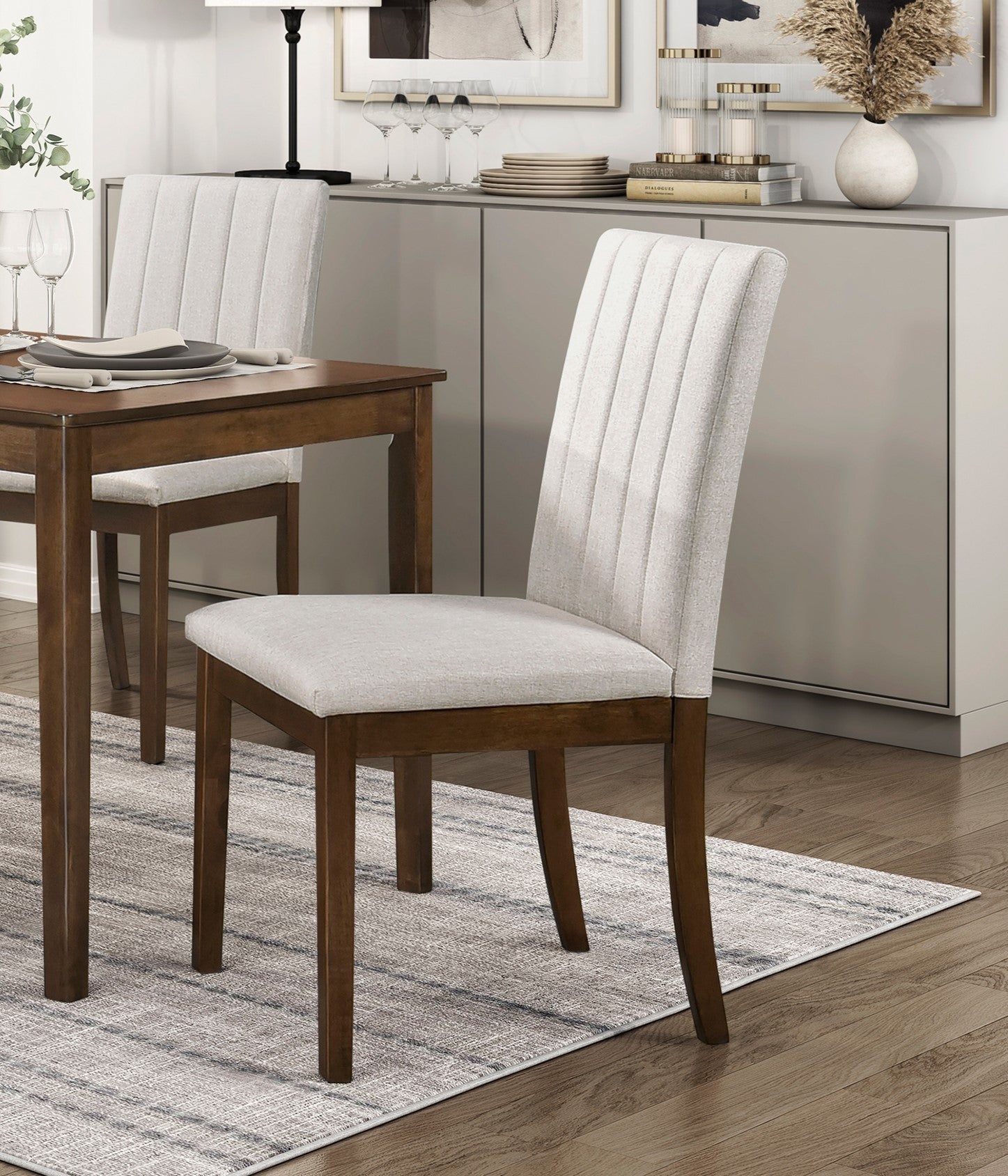 Modern Brown Fabric Upholstered Dining Chairs Set of 2 - Wooden Frame Kitchen & Dining Room Furniture for Home, Restaurant, and Office Use