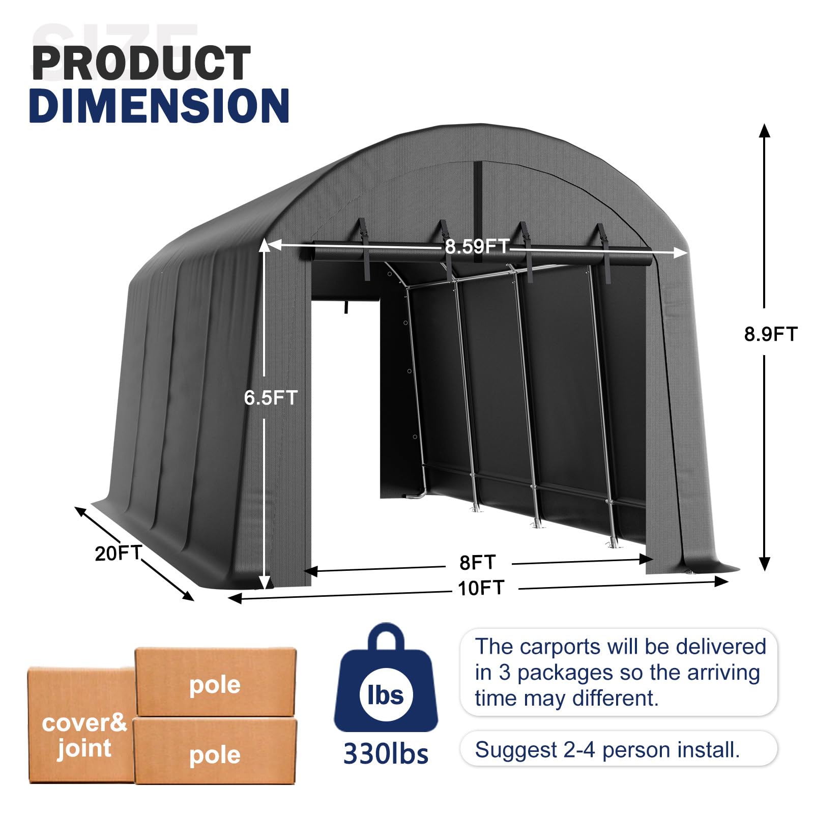 10x20ft Heavy Duty Carport Canopy - Outdoor Storage Shelter for Cars, Trucks, Boats & Garden Tools | All-Season Portable Garage Tent with Reinforced Galvanized Steel Frame | Perfect for Driveway Parking, RV Cover & Backyard Storage