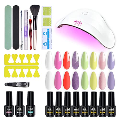 48W UV LED Nail Dryer & 8 Soak Off Gel Polish Kit - Spring Summer Colors, No Wipe Base & Top Coat, Manicure Tools Set - DIY Nail Art Starter Gift for Women | Home Salon, Party Nails, Professional Manicure
