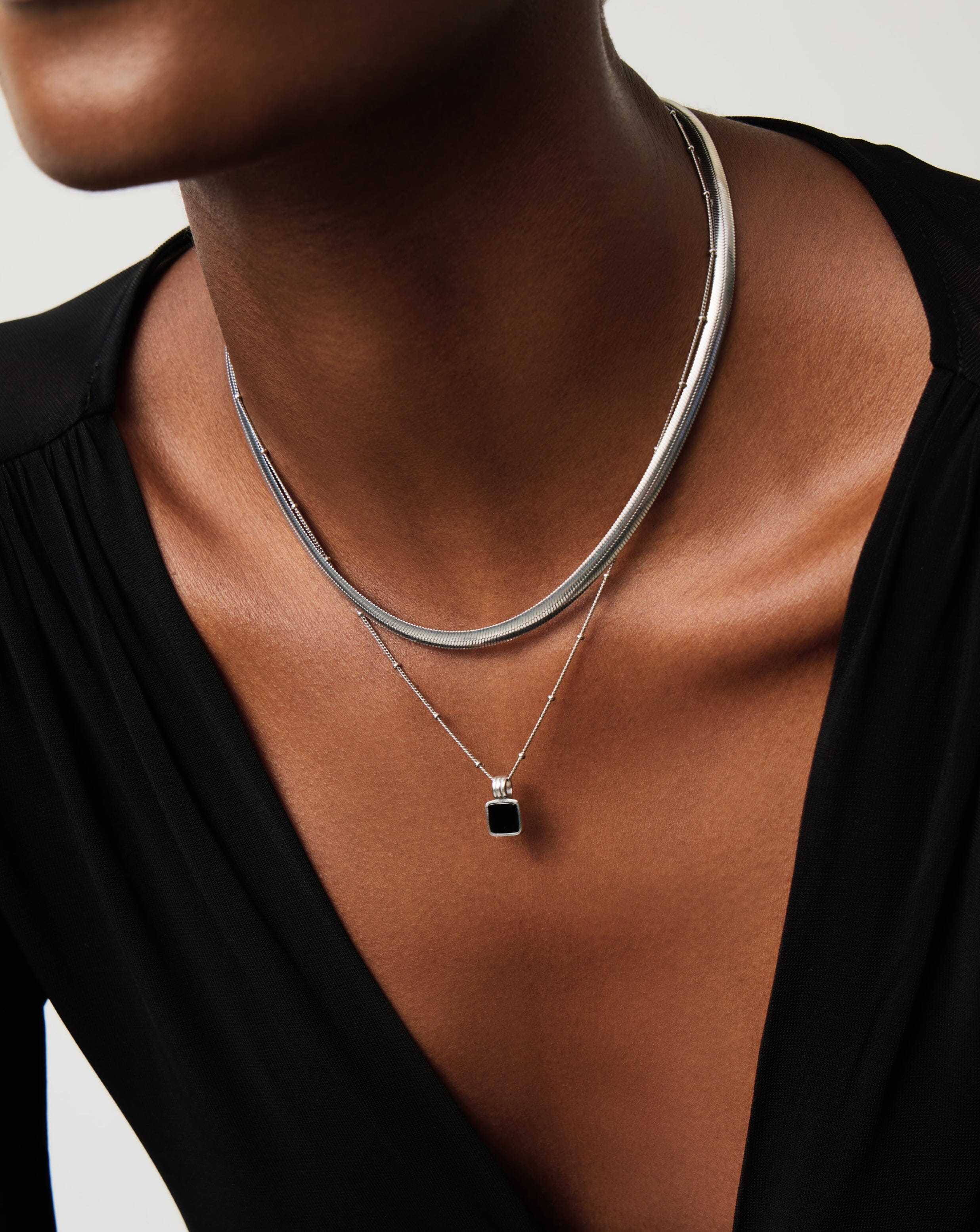 Lucy Williams Square Onyx Necklace - Sterling Silver & Black Onyx Pendant Jewelry for Women | Elegant Gift for Birthday, Anniversary & Special Occasions