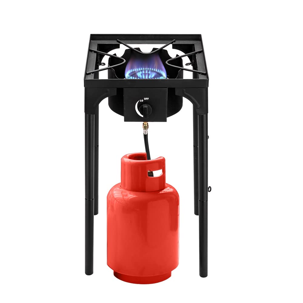 High-Pressure Outdoor Camp Stove - 75,000 BTU Single Burner Propane Gas Cooker with Detachable Legs | Heavy Duty Cast Iron Portable Stove for Camping, Backpacking & Patio Cooking