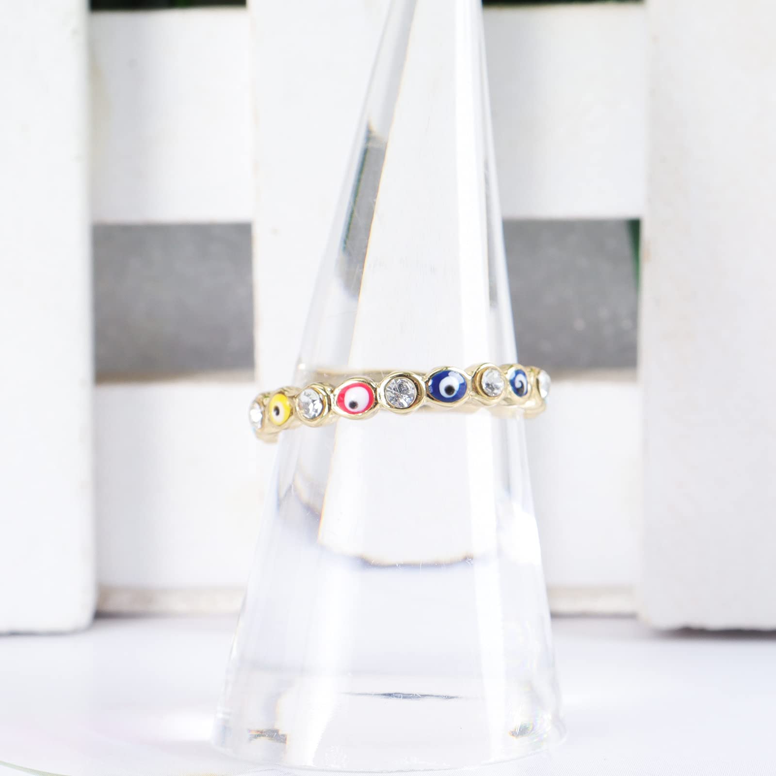 Evil Eye Ring for Women & Men - Blue Gold Plated Protection Jewelry with Colorful Ojo Design - Perfect for Gifts, Spiritual Healing & Fashion Accessories