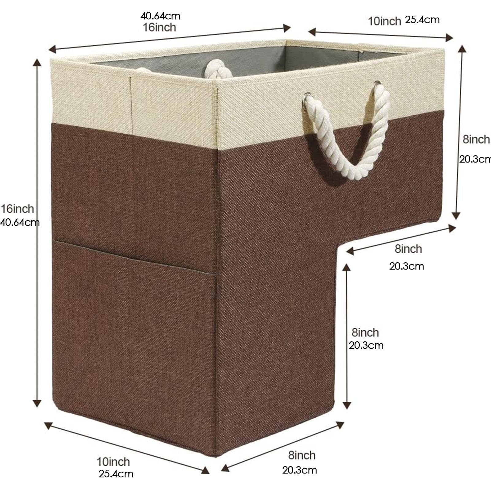 Modern L-Shaped Stair Laundry Basket with Handles - Space-Saving Stair Storage Organizer for Shoes, Socks, Toys, Blankets & Clothes - Perfect for Bedroom, Bathroom, Nursery & Laundry Room Organization