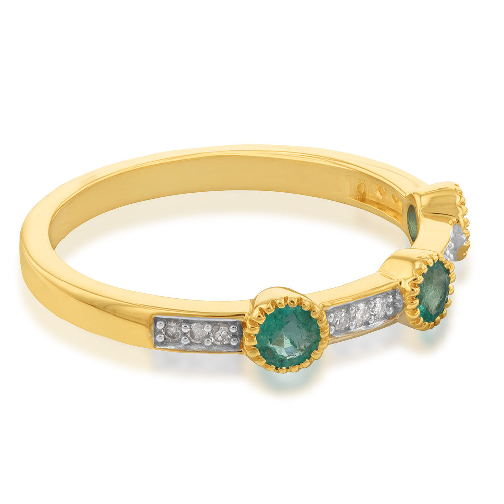 14K Yellow Gold 0.42ct Natural Emerald & Diamond Channel Ring for Women - Elegant Wedding, Engagement & Anniversary Jewelry Gift