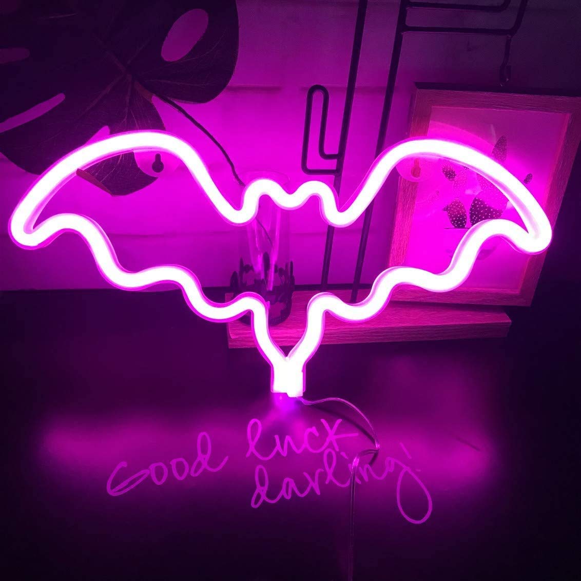 Bat Neon Signs - Sundecor USB/Battery Powered LED Neon Wall Decor for Kids Room, Living Room, Bar & Parties (Pink) | Perfect for Halloween, Christmas, Birthday & Wedding Decorations