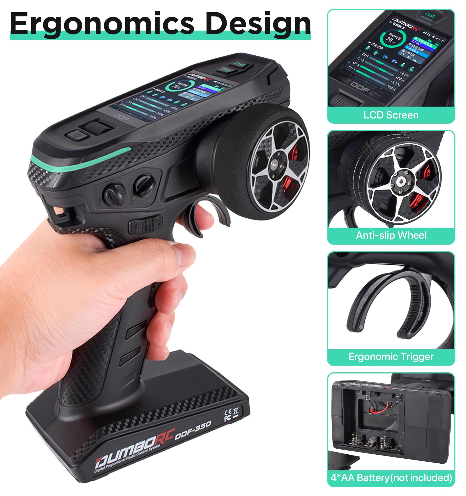 10 Channel RC Radio Transmitter and Receiver DDF-350 with X10FG & X6DCG - 2 Receivers & 1 Light - HD Screen 10CH Remote Controller for RC Cars, Trucks, Crawlers, Boats & Tanks - Perfect for Off-Road Racing, Crawling & Water Adventures