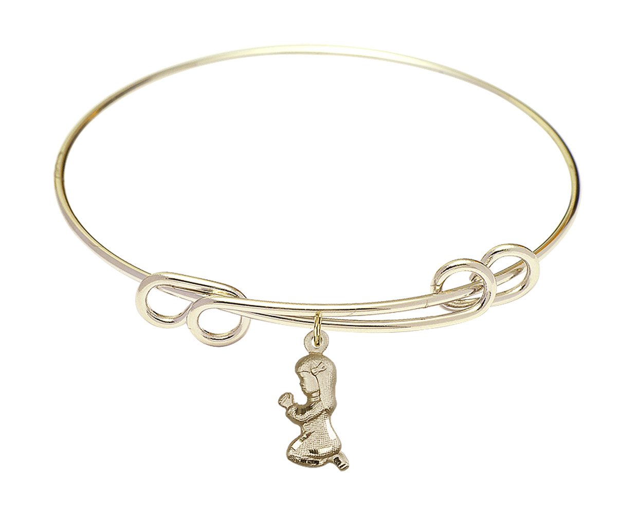 F A Dumont 8.5 Inch Round Double Loop Bangle Bracelet with Praying Girl Charm - Elegant Jewelry for Women, Perfect for Church, Weddings & Special Occasions