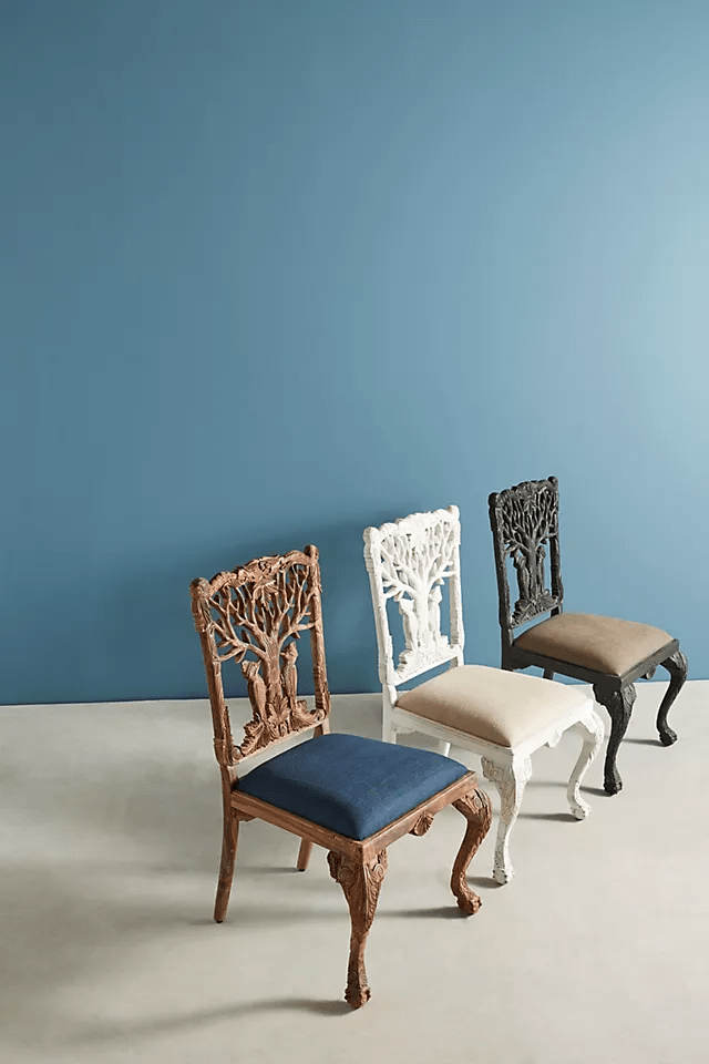 Hand Carved Woodpecker Dining Chair - Solid Wood Black Accent Chair for Kitchen, Dining Room, or Home Office | Elegant Wooden Table Chair for Modern & Rustic Decor