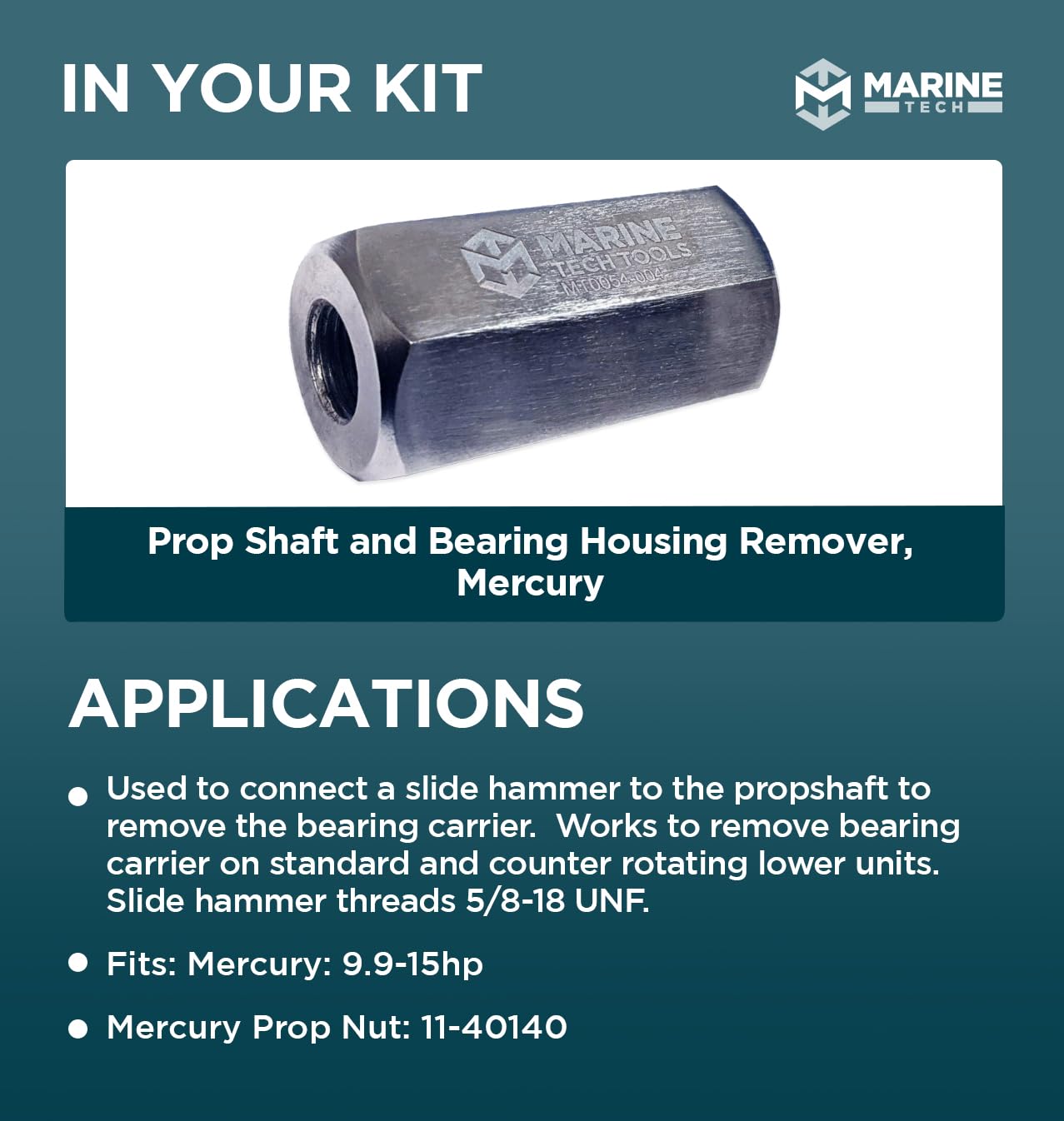 Marine Tech Tools Mercury Prop Shaft & Bearing Housing Remover Kit - Professional Mercury Outboard Motor Tool for Propeller Shaft Removal and Bearing Replacement - Perfect for Boat Maintenance and Marine Engine Repair