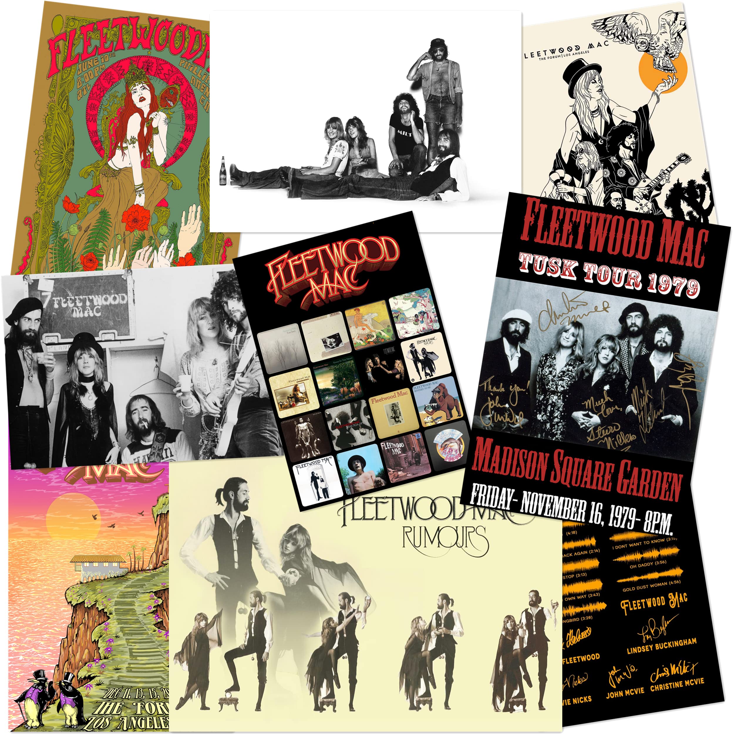 Vintage Fleetwood Mac Rumours Album Cover Posters - Set of 9 Unframed 10x14 Inch Music Wall Art Decor for Bedroom, Living Room, Office | Cool Concert Posters for Teens, Music Fans, Men & Women | Perfect for Home Decor, Music Room, Dorm Room, Gift for Rock Fans