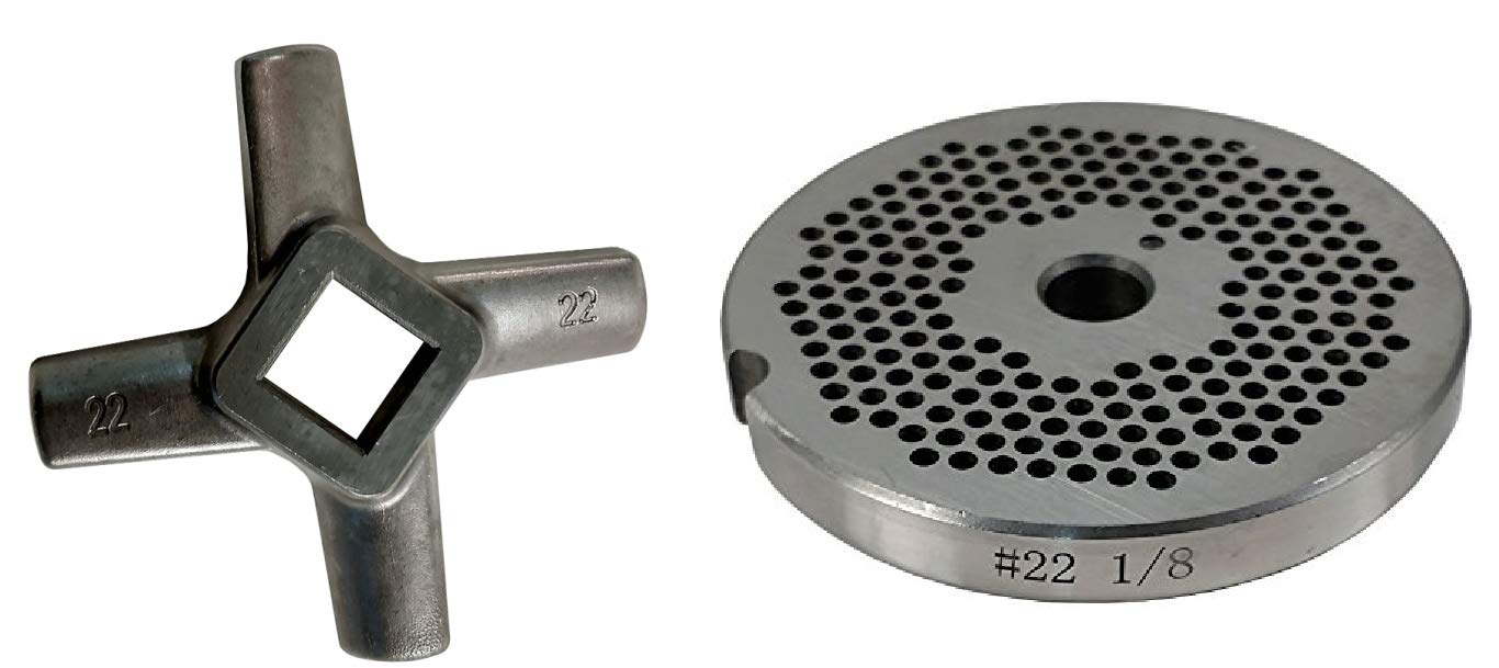 Cozzini #22-1/8 Inch Reversible Meat Grinder Plate with Knife - Heavy Duty Commercial Grade for Butcher Shops, Restaurants & Home Meat Processing - Perfect for Grinding Beef, Pork, Sausage & Game Meat
