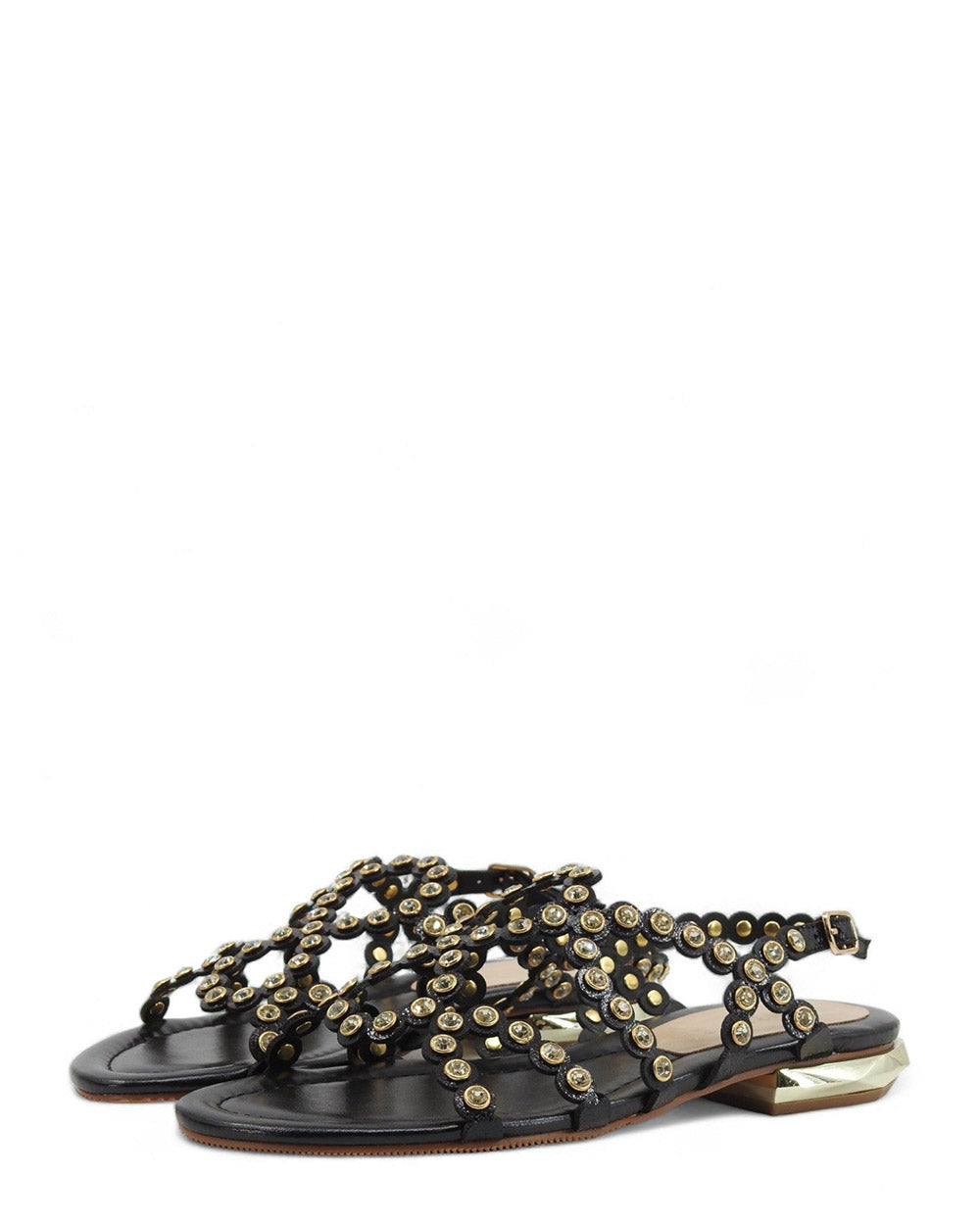 GD9001 Noir Leather Rhinestone Sandals for Women - Elegant Evening Shoes with Sparkling Rhinestones | Perfect for Weddings, Parties & Special Occasions