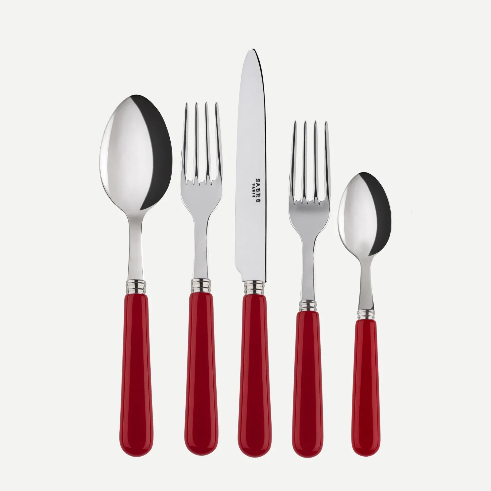 Bistro Red 5-Piece Flatware Set - Stainless Steel Silverware for Dining, Kitchen & Restaurant Use - Perfect for Everyday Meals, Dinner Parties & Gifting