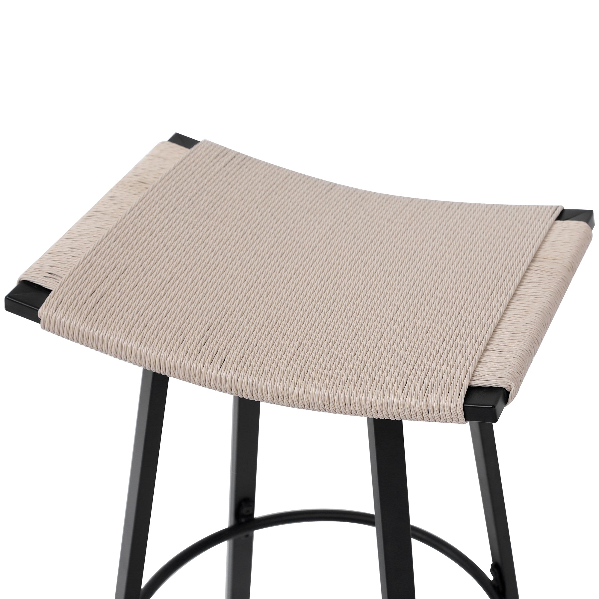 Handwoven PVC Counter Height Bar Stools Set of 2 - Backless Kitchen & Dining Chairs with Round Footrest - Indoor & Outdoor Pub Stools in Black & Creamy White - Perfect for Kitchen Islands, Breakfast Bars, and Outdoor Patios