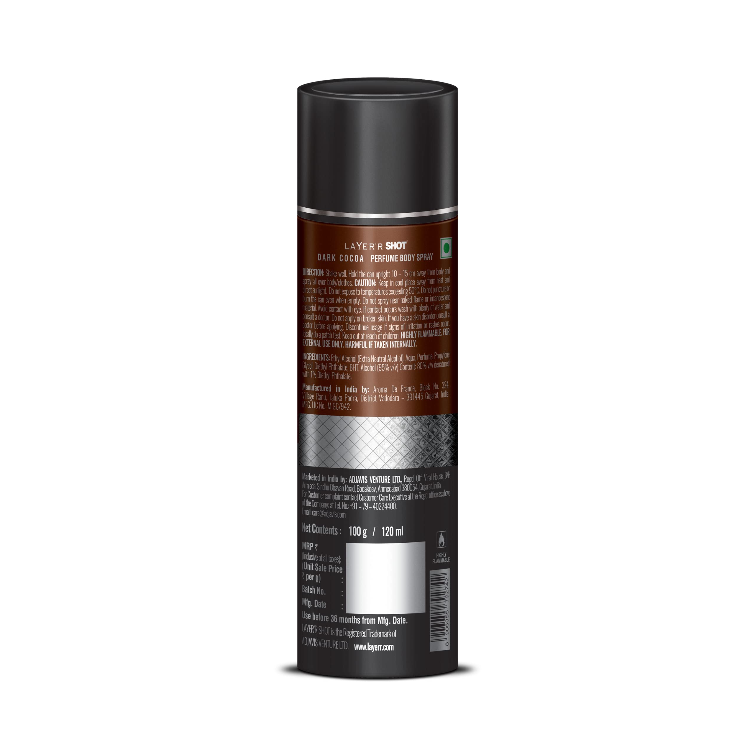Layer'r Shot Dark Cocoa Body Spray for Men - 120ml | Long Lasting Premium Cologne with Exotic Chocolate Scent | Confidence Boosting Fragrance for Men | Perfect for Daily Wear, Gym, Dates & Night Out