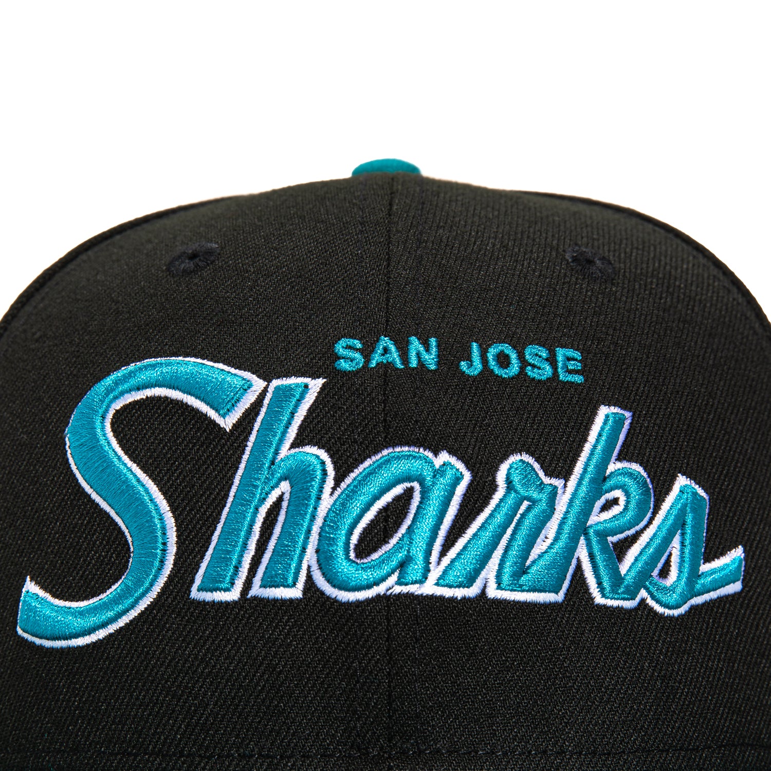 New Era 59Fifty San Jose Sharks Logo Patch Script Hat - Black & Teal Adjustable Baseball Cap for Men & Women - Perfect for Sports Games, Streetwear & Casual Outfits