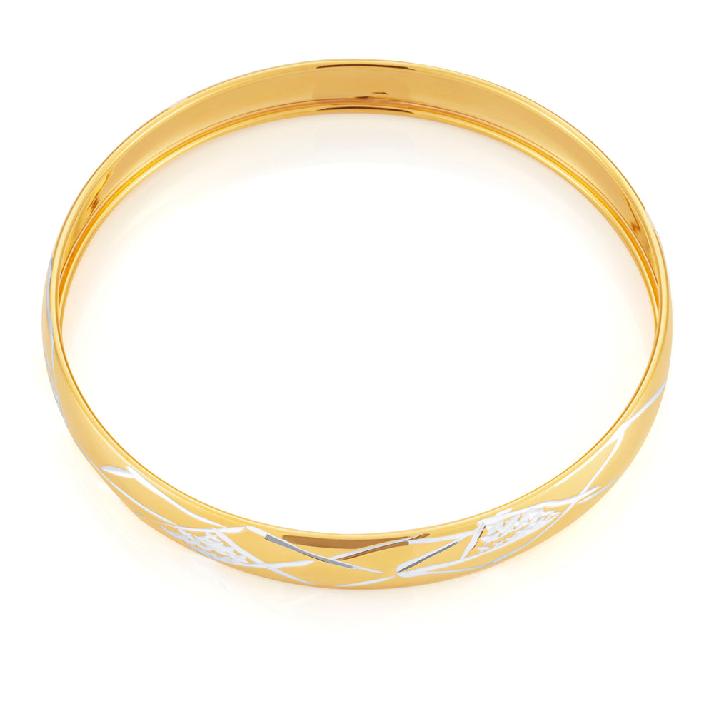 9ct Two Tone Gold Filled Diamond Cut Bangle Bracelet for Women - Elegant Jewelry Gift for Birthday, Anniversary & Special Occasions