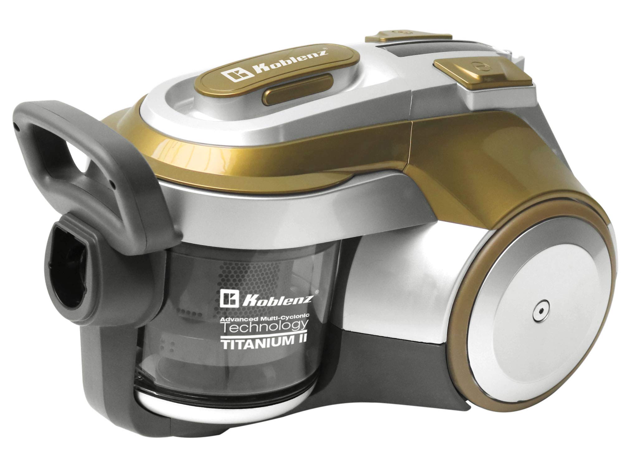 Koblenz PV-1800 Titanium II Bagless Canister Vacuum Cleaner - Powerful 1800W Suction, Lightweight & Quiet, Gold - Perfect for Hardwood Floors, Carpets & Pet Hair Cleaning