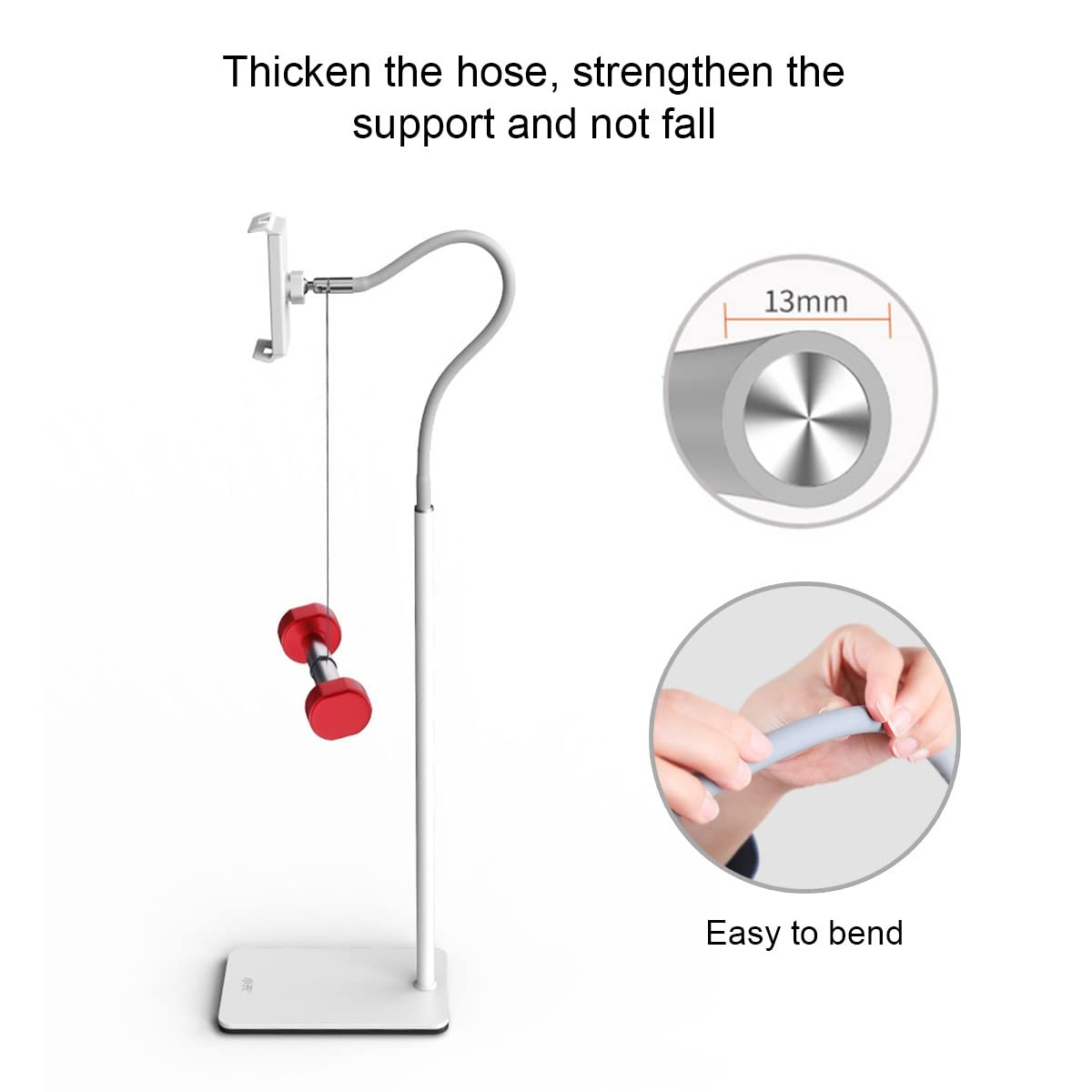 Universal Tablet Gooseneck Floor Stand - Adjustable Height 109-151cm, Stable Base for 4-12.8